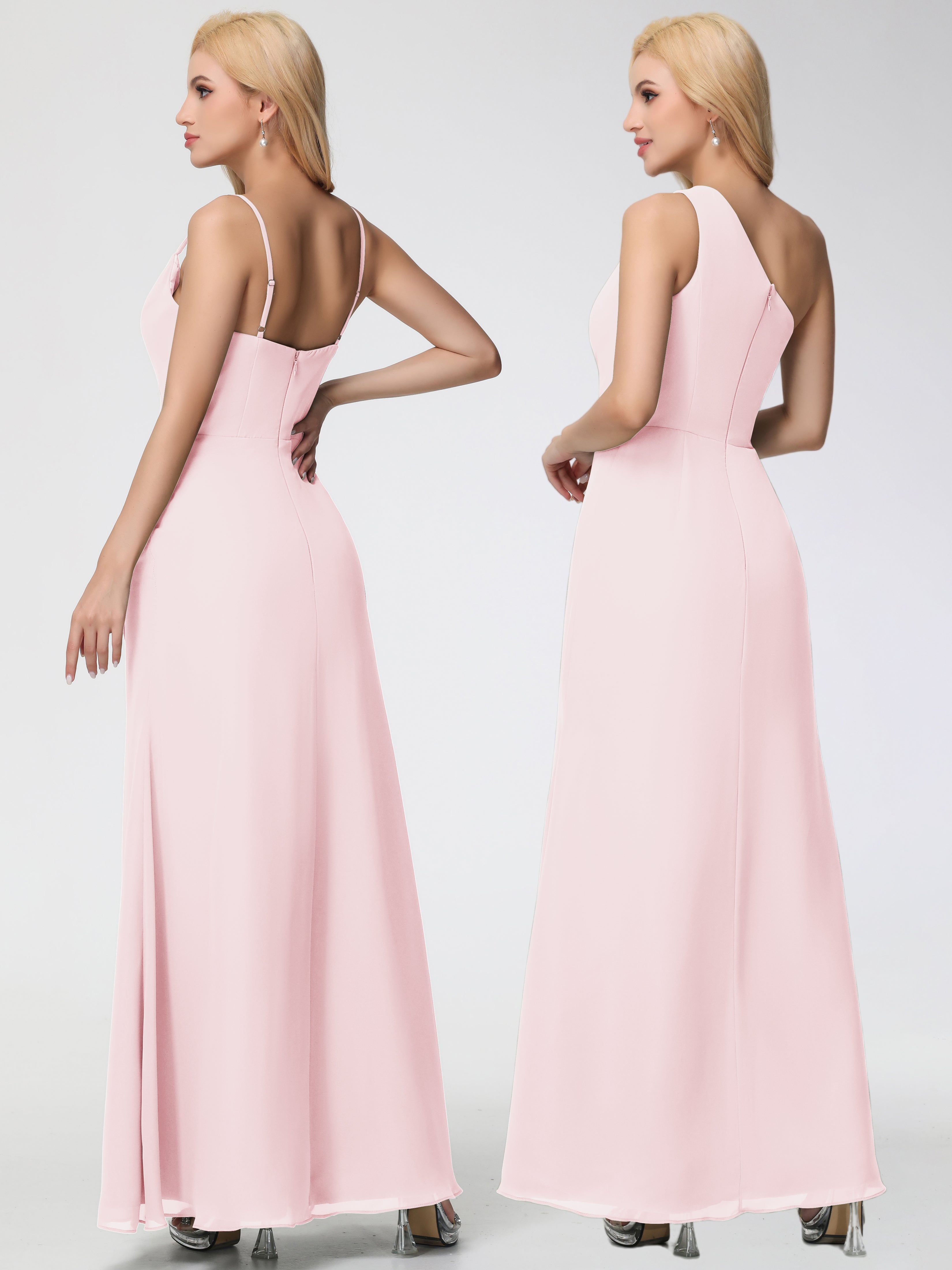 Cowl Sheath/Column Spaghetti Straps Chiffon Bridesmaid Dresses