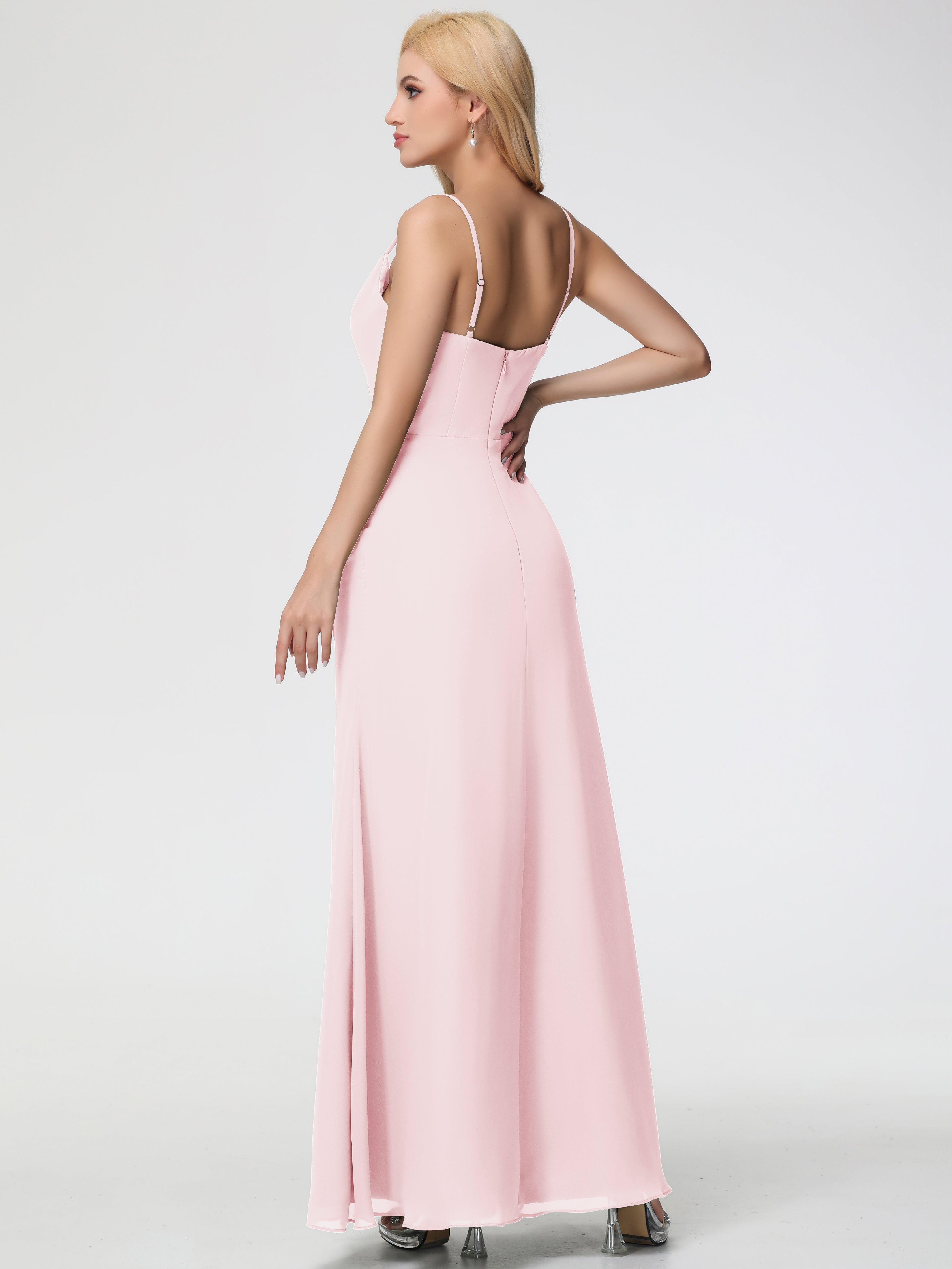 Cowl Sheath/Column Spaghetti Straps Chiffon Bridesmaid Dresses