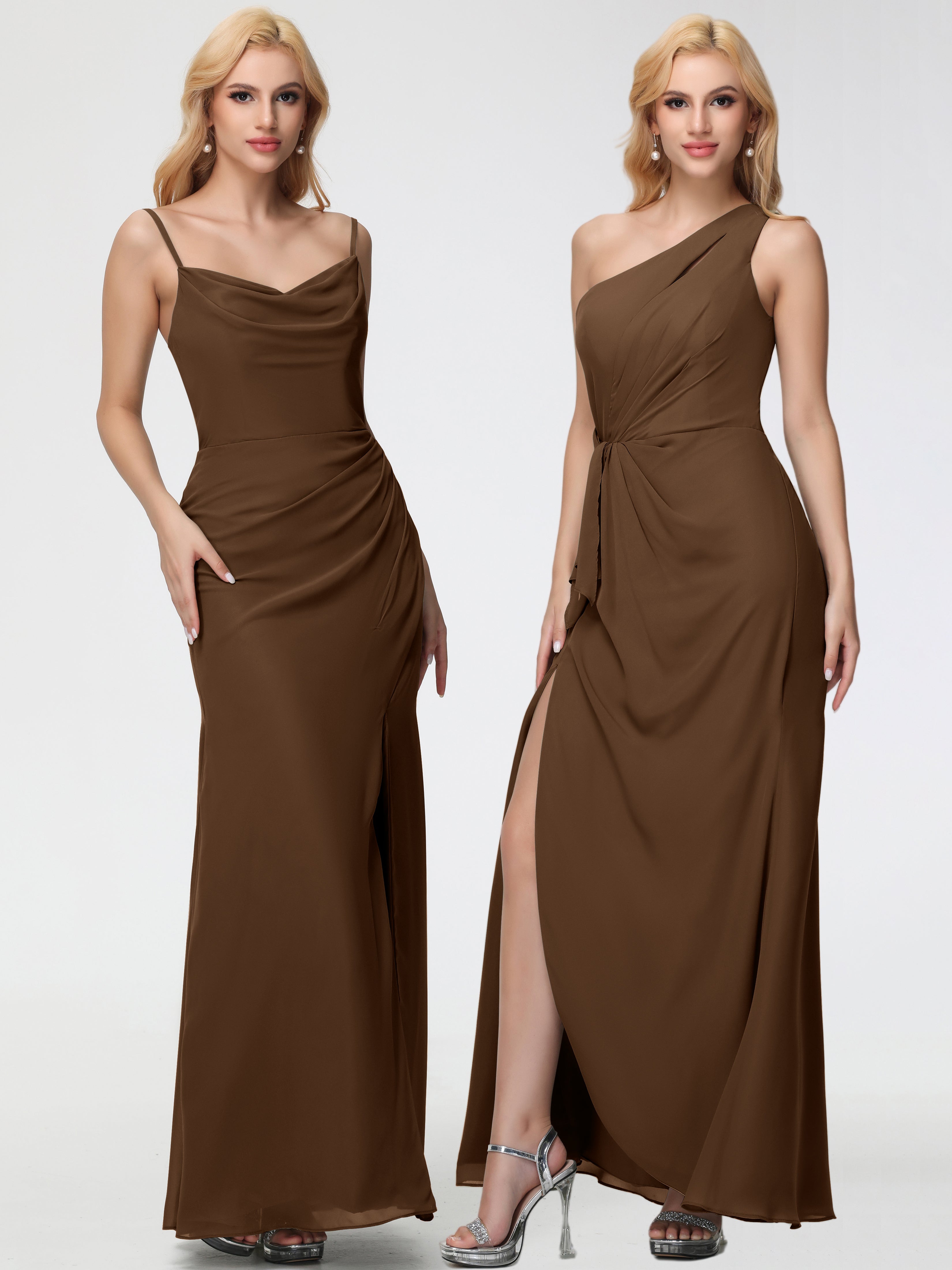 Cowl Sheath/Column Spaghetti Straps Chiffon Bridesmaid Dresses