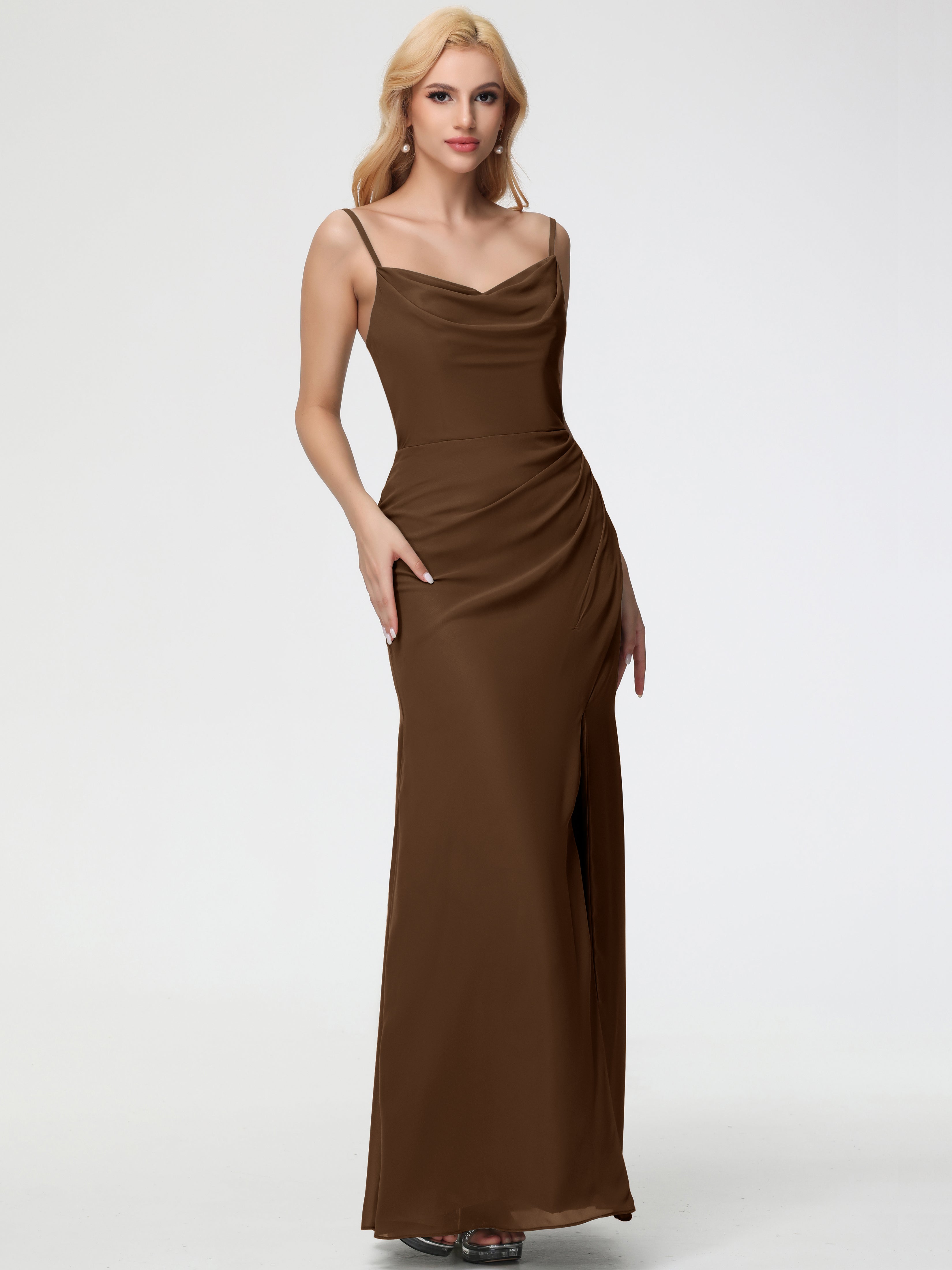 Cowl Sheath/Column Spaghetti Straps Chiffon Bridesmaid Dresses