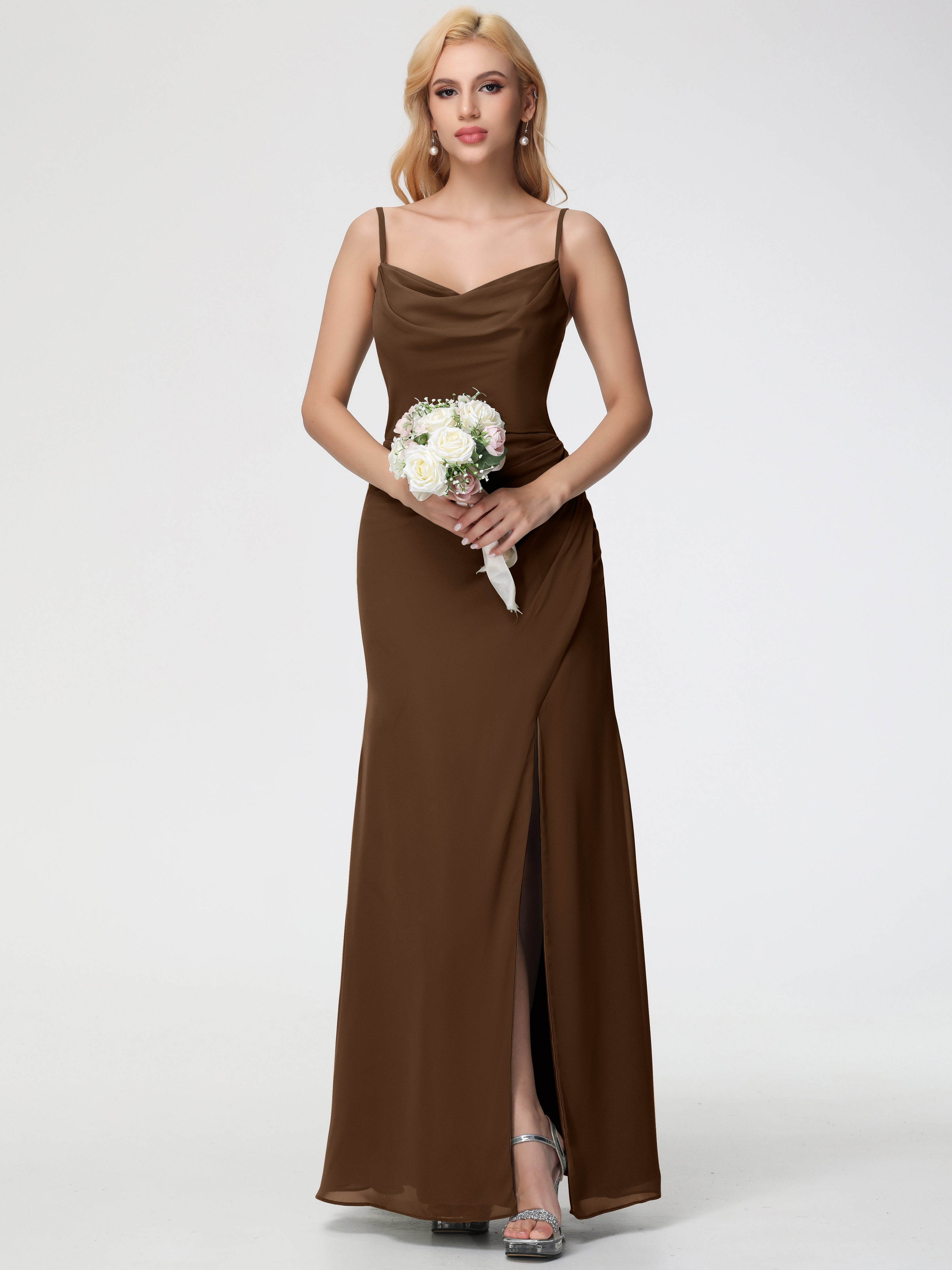 Cowl Sheath/Column Spaghetti Straps Chiffon Bridesmaid Dresses