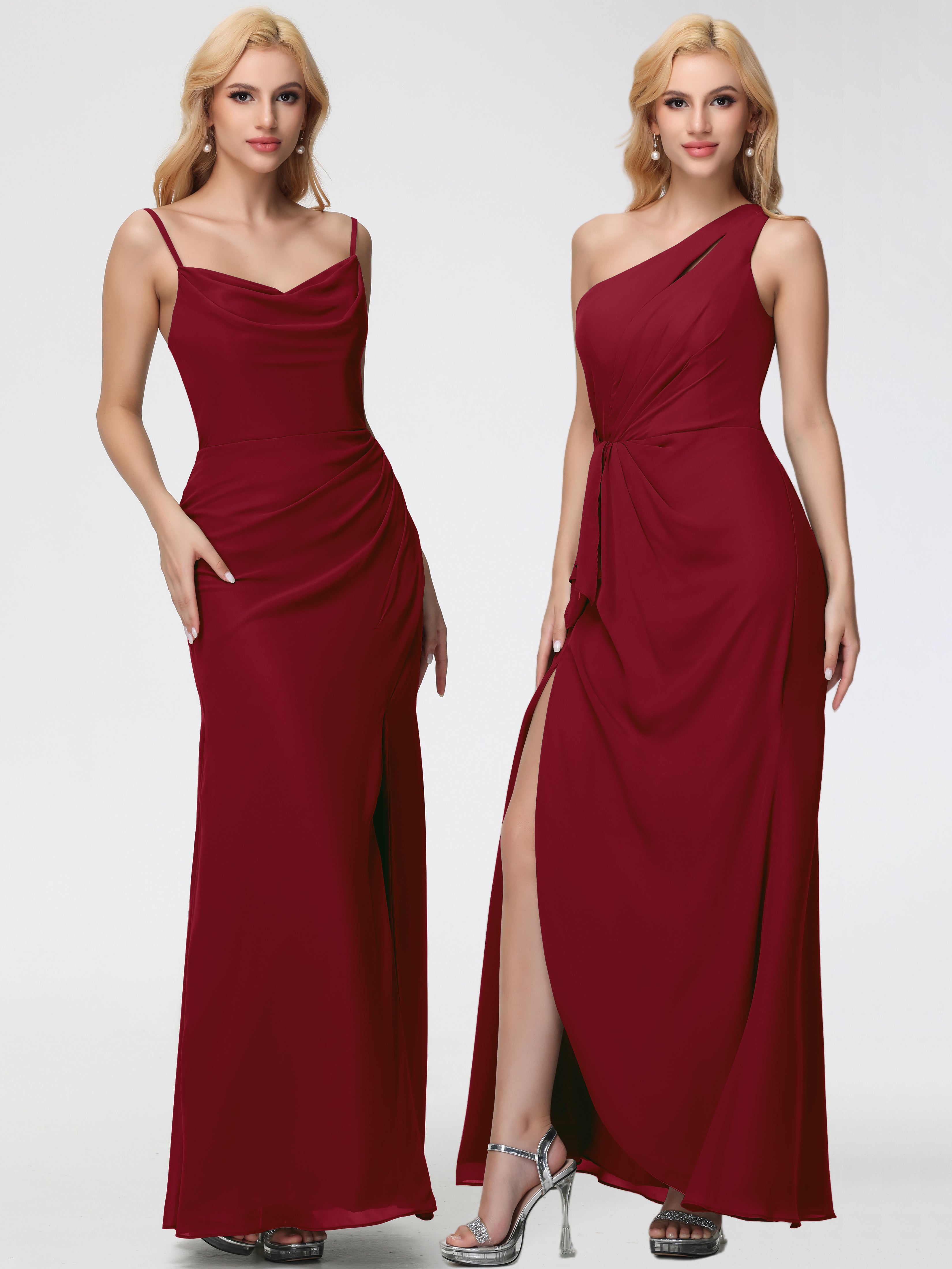 Cowl Sheath/Column Spaghetti Straps Chiffon Bridesmaid Dresses