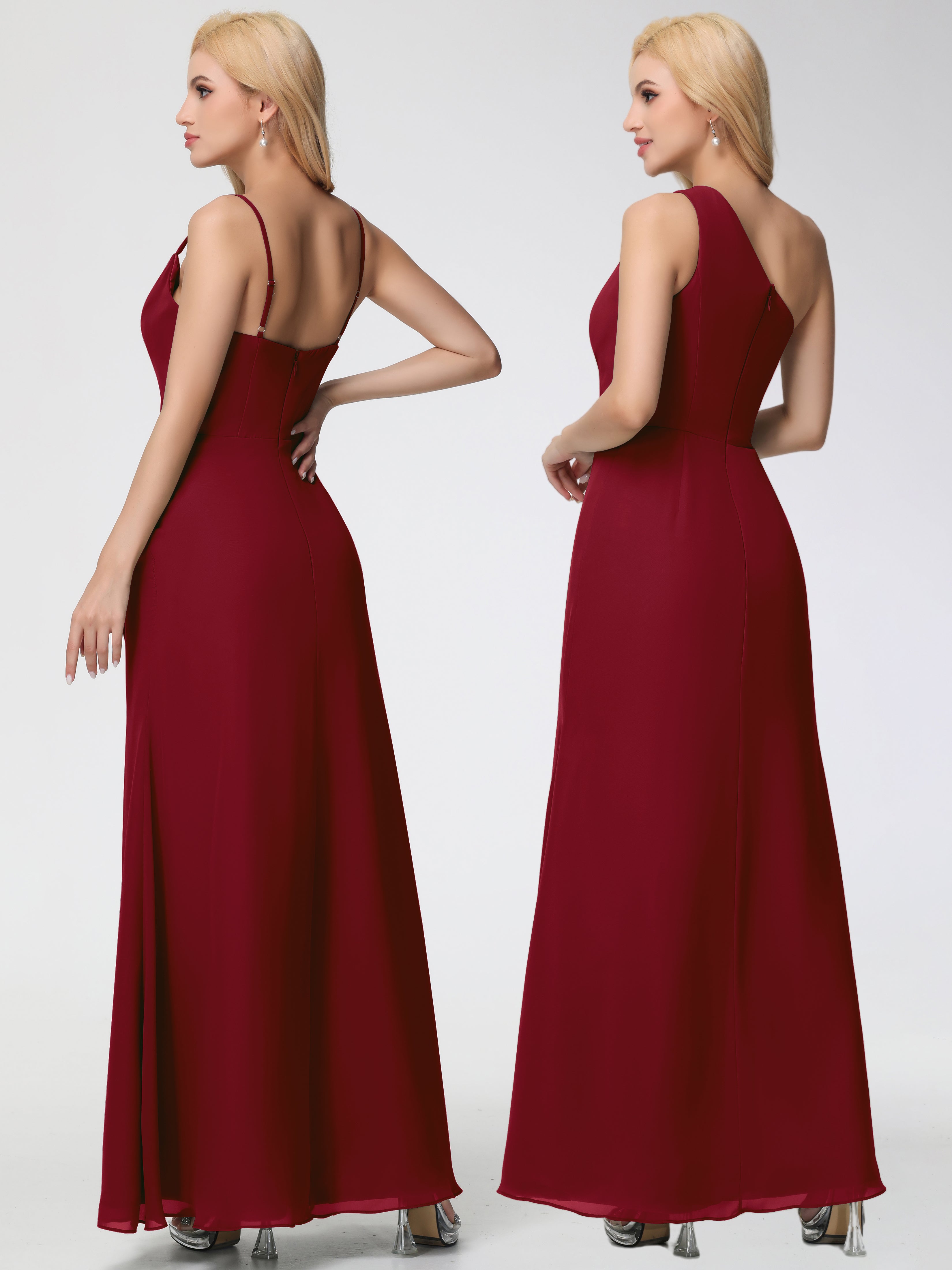 Cowl Sheath/Column Spaghetti Straps Chiffon Bridesmaid Dresses