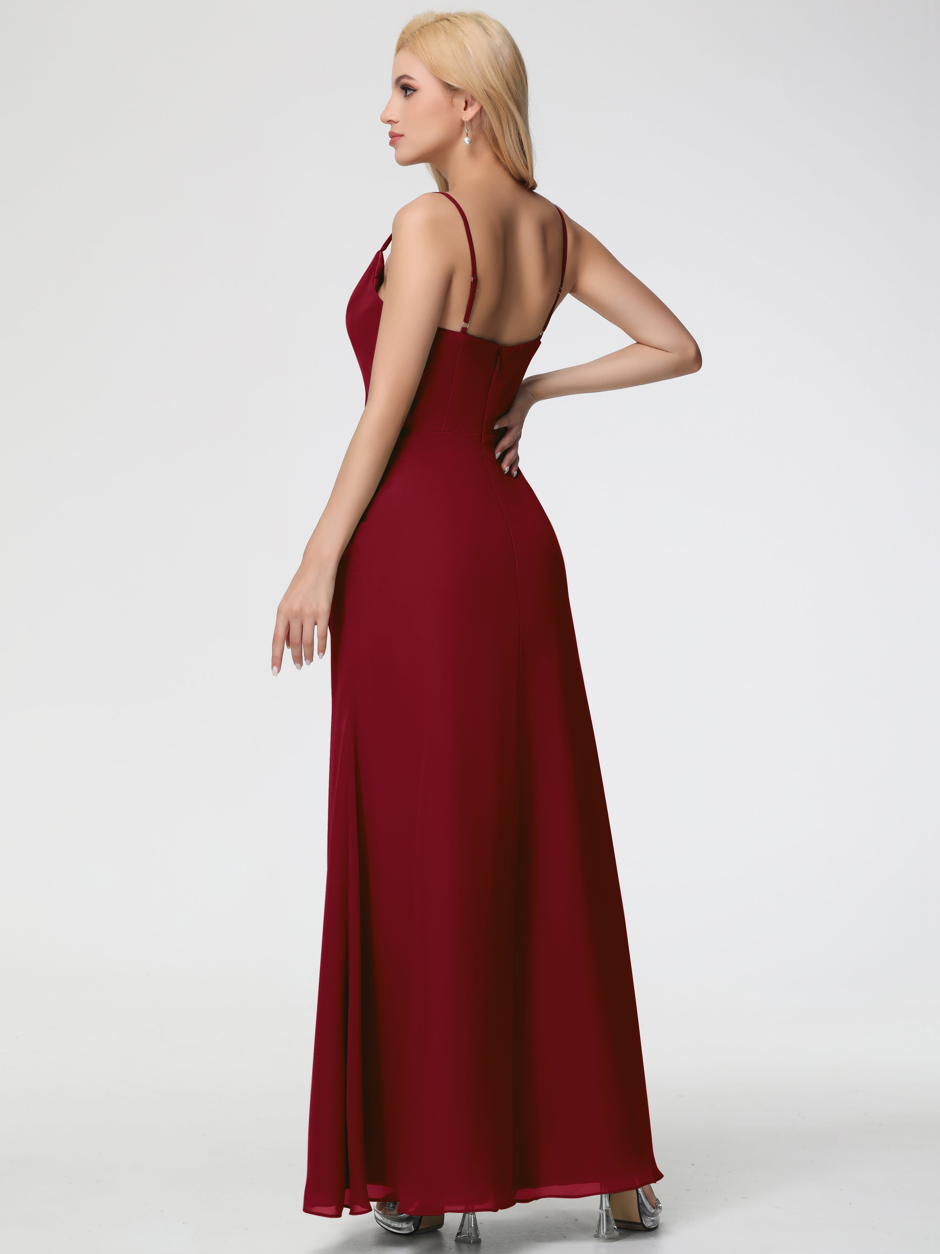 Cowl Sheath/Column Spaghetti Straps Chiffon Bridesmaid Dresses