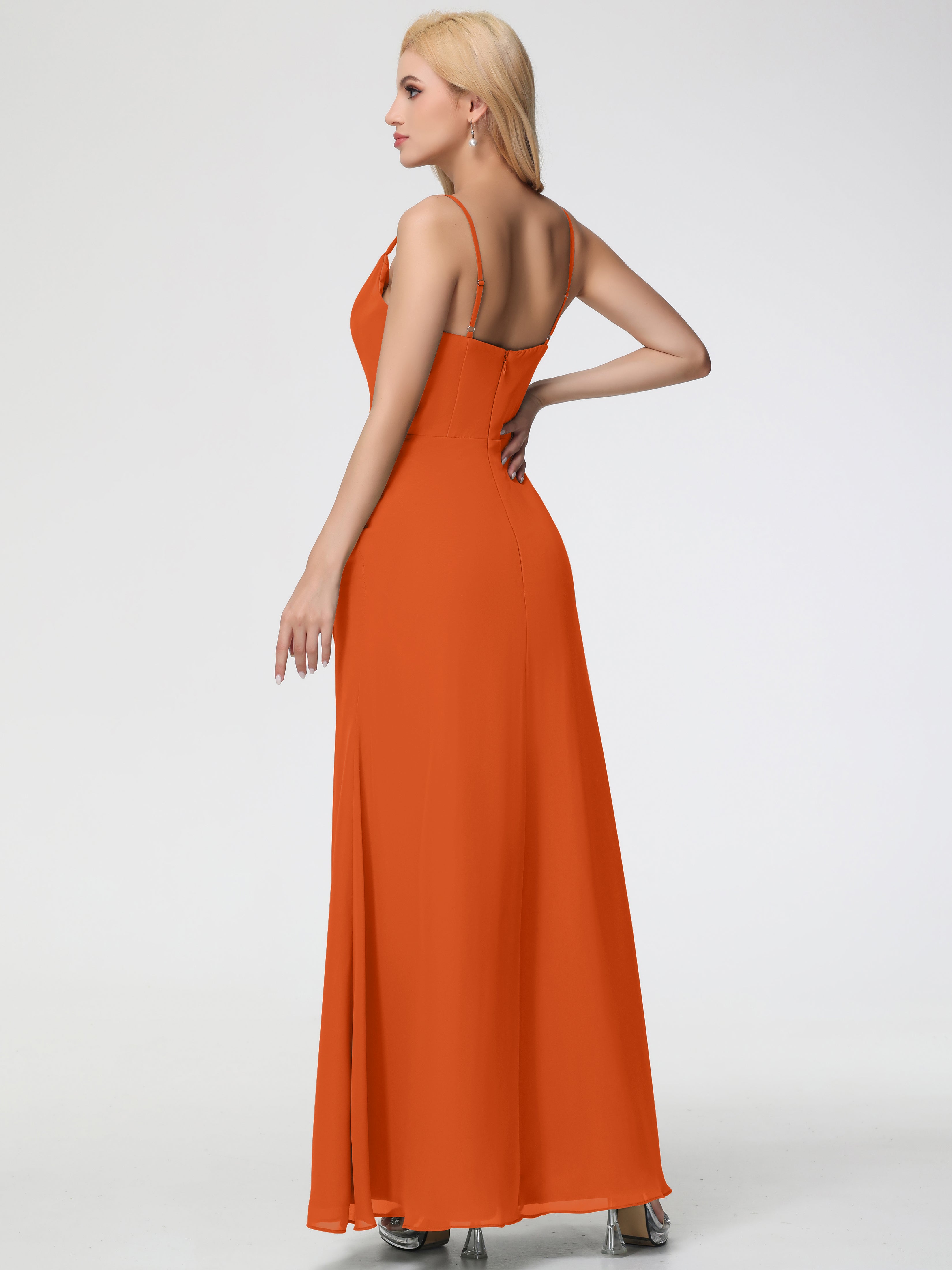 Cowl Sheath/Column Spaghetti Straps Chiffon Bridesmaid Dresses