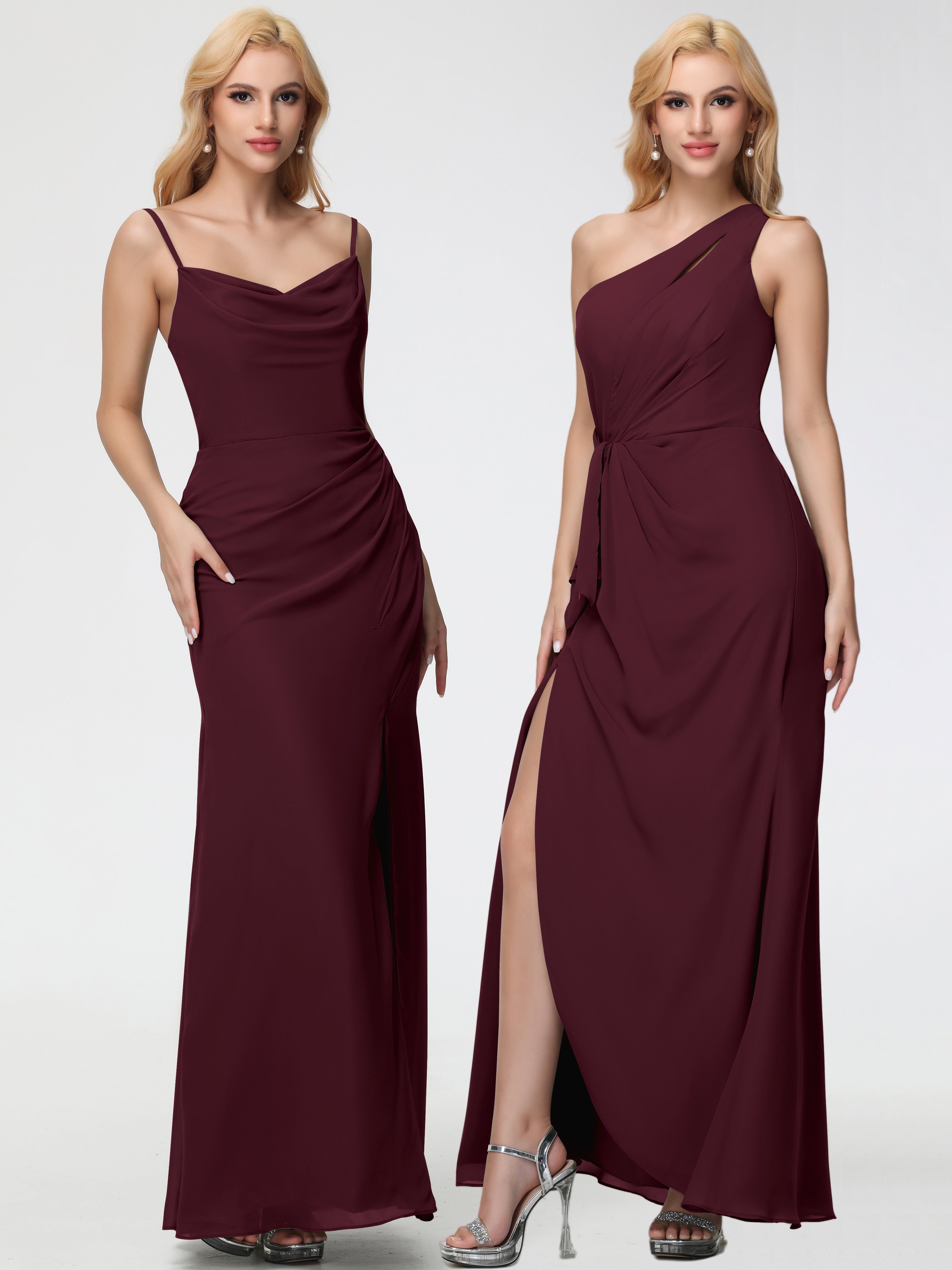 Cowl Sheath/Column Spaghetti Straps Chiffon Bridesmaid Dresses