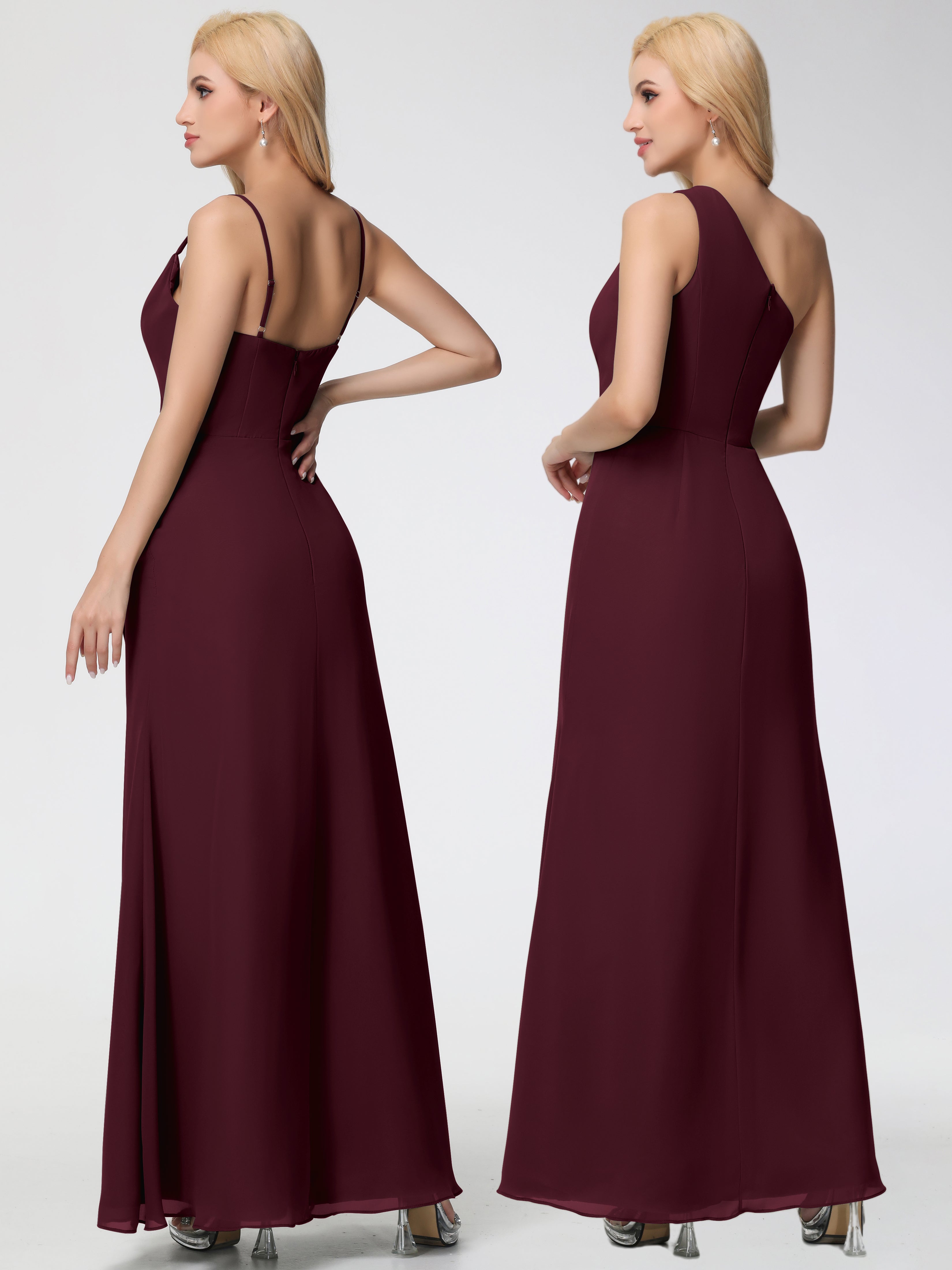 Cowl Sheath/Column Spaghetti Straps Chiffon Bridesmaid Dresses