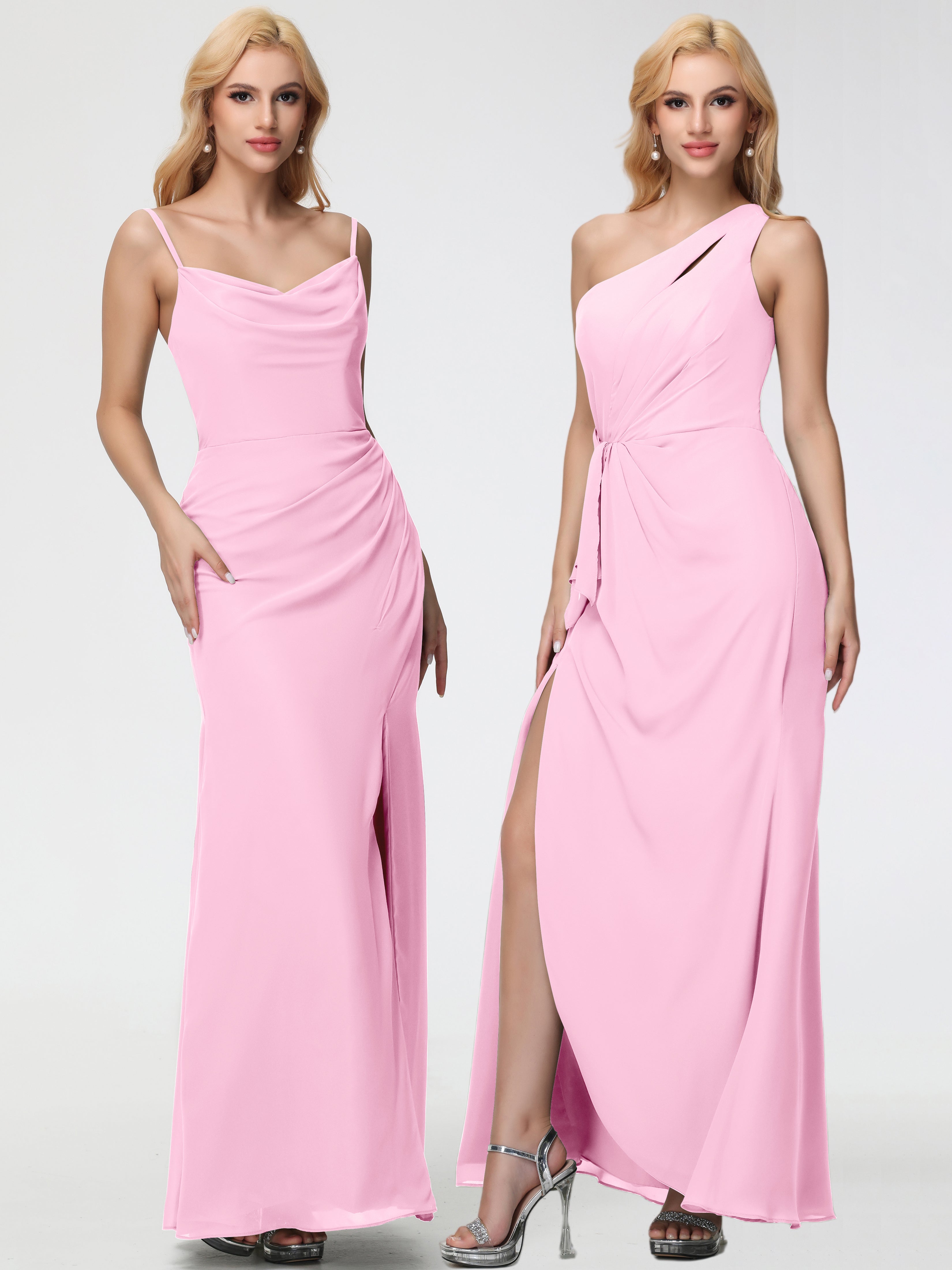 Cowl Sheath/Column Spaghetti Straps Chiffon Bridesmaid Dresses