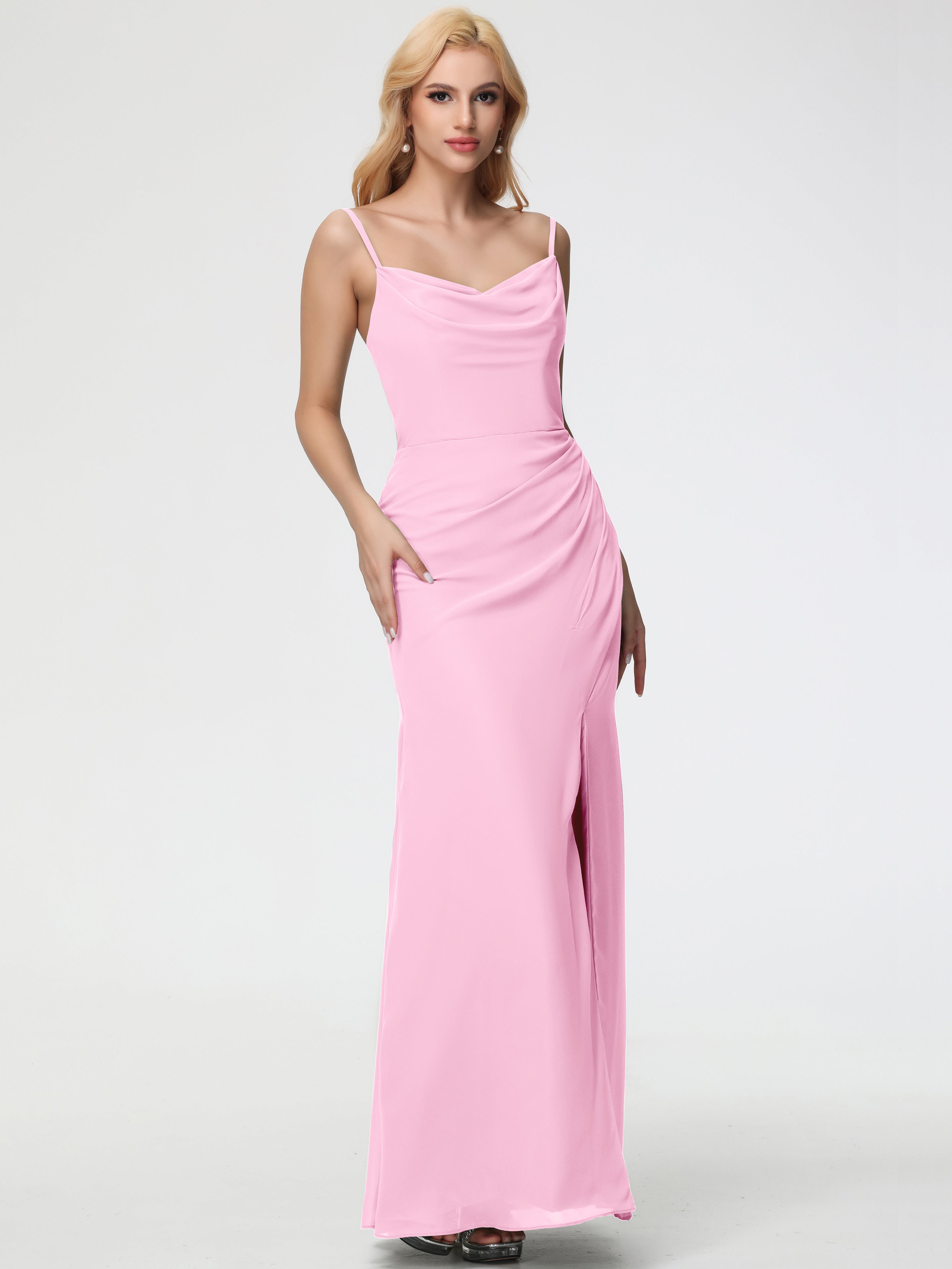 Cowl Sheath/Column Spaghetti Straps Chiffon Bridesmaid Dresses