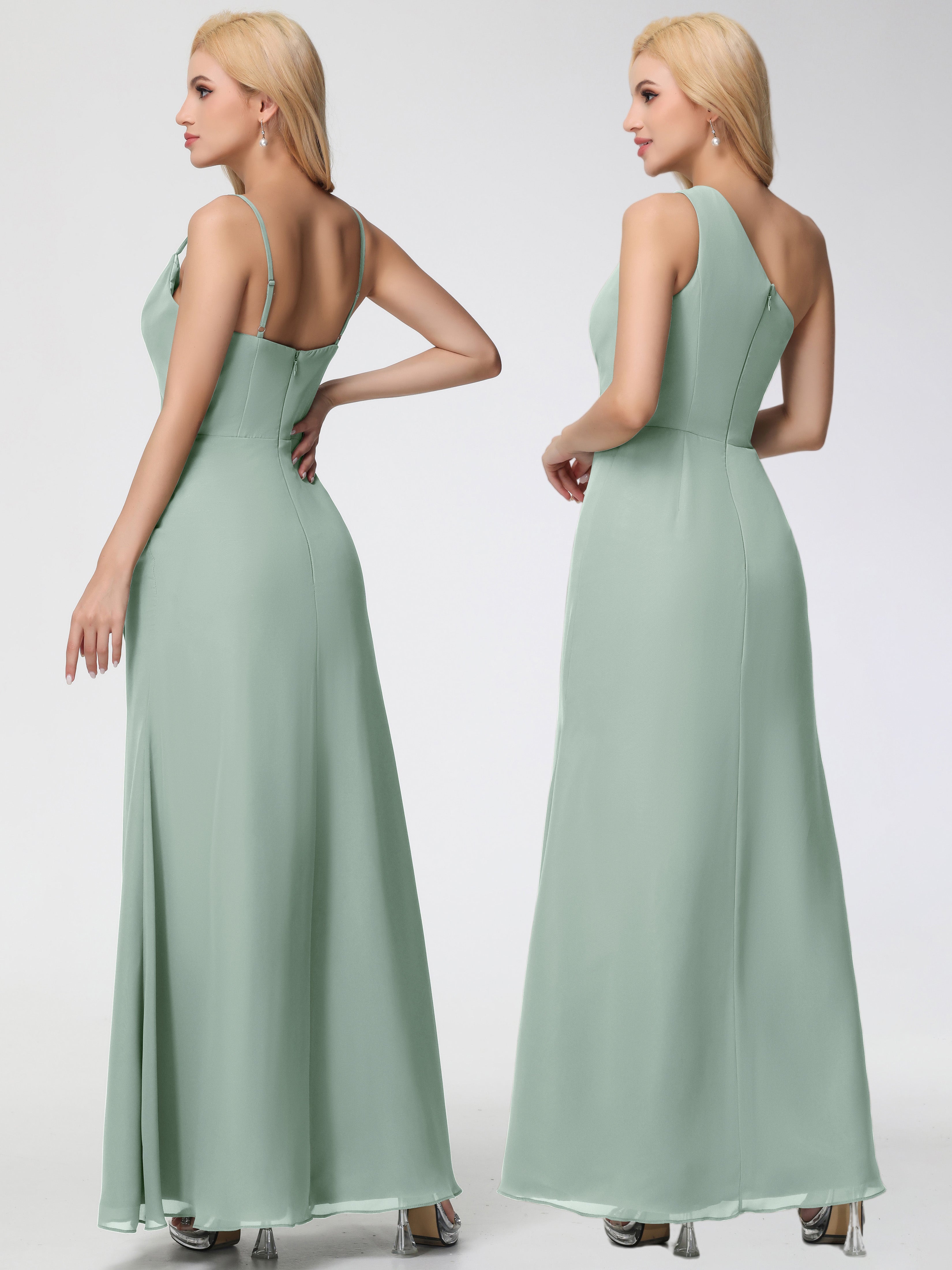 Cowl Sheath/Column Spaghetti Straps Chiffon Bridesmaid Dresses