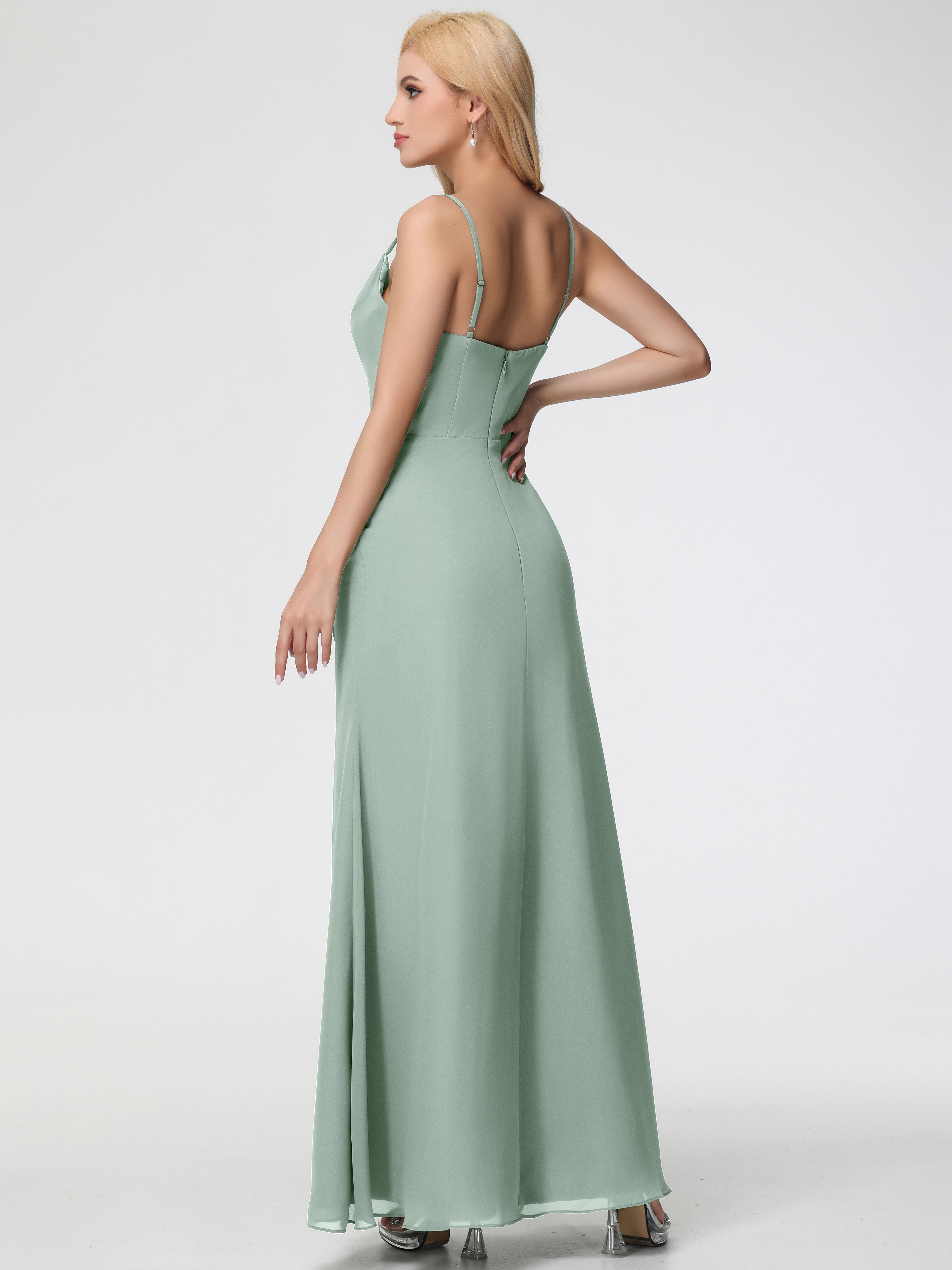 Cowl Sheath/Column Spaghetti Straps Chiffon Bridesmaid Dresses