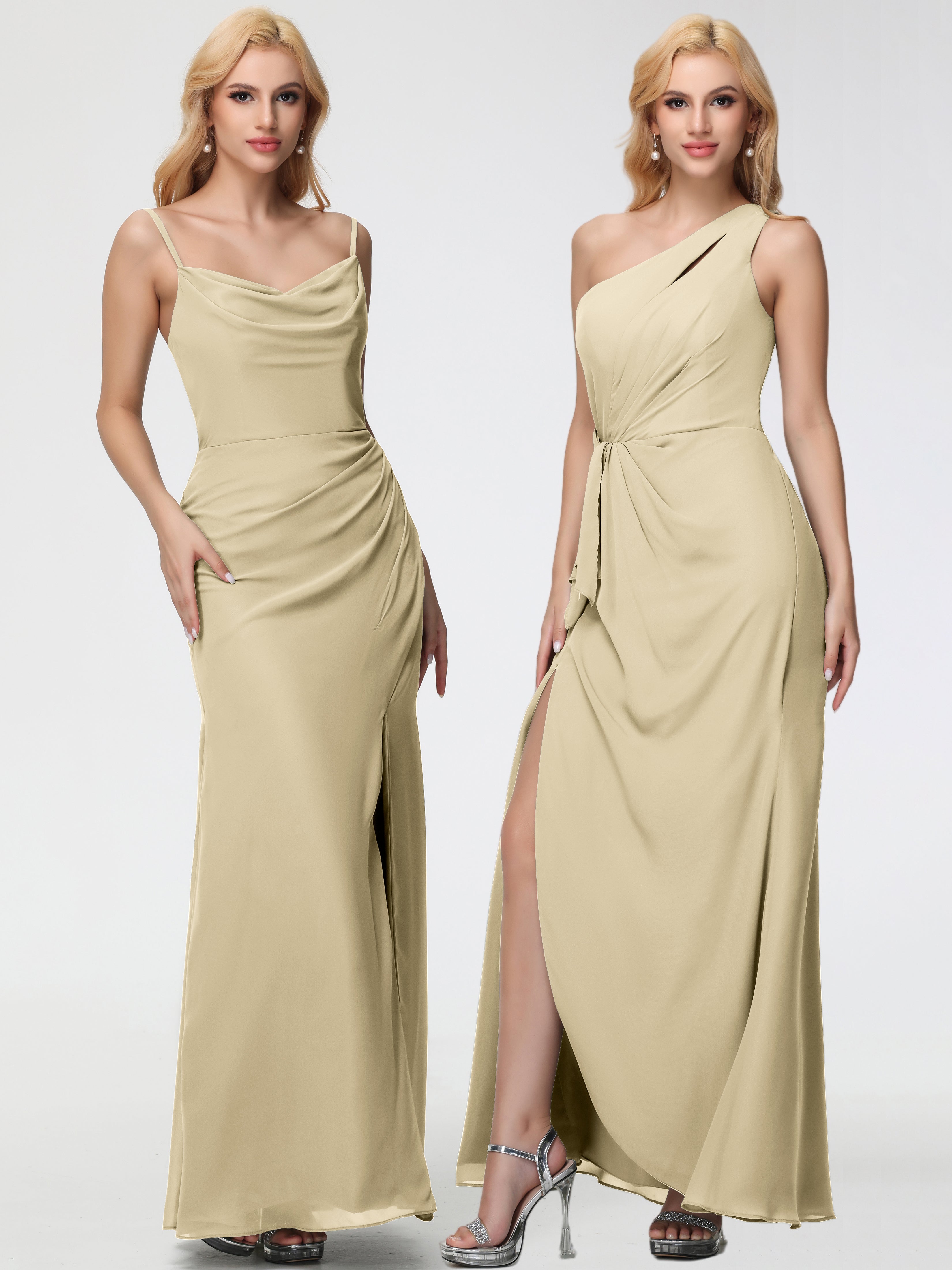 Cowl Sheath/Column Spaghetti Straps Chiffon Bridesmaid Dresses