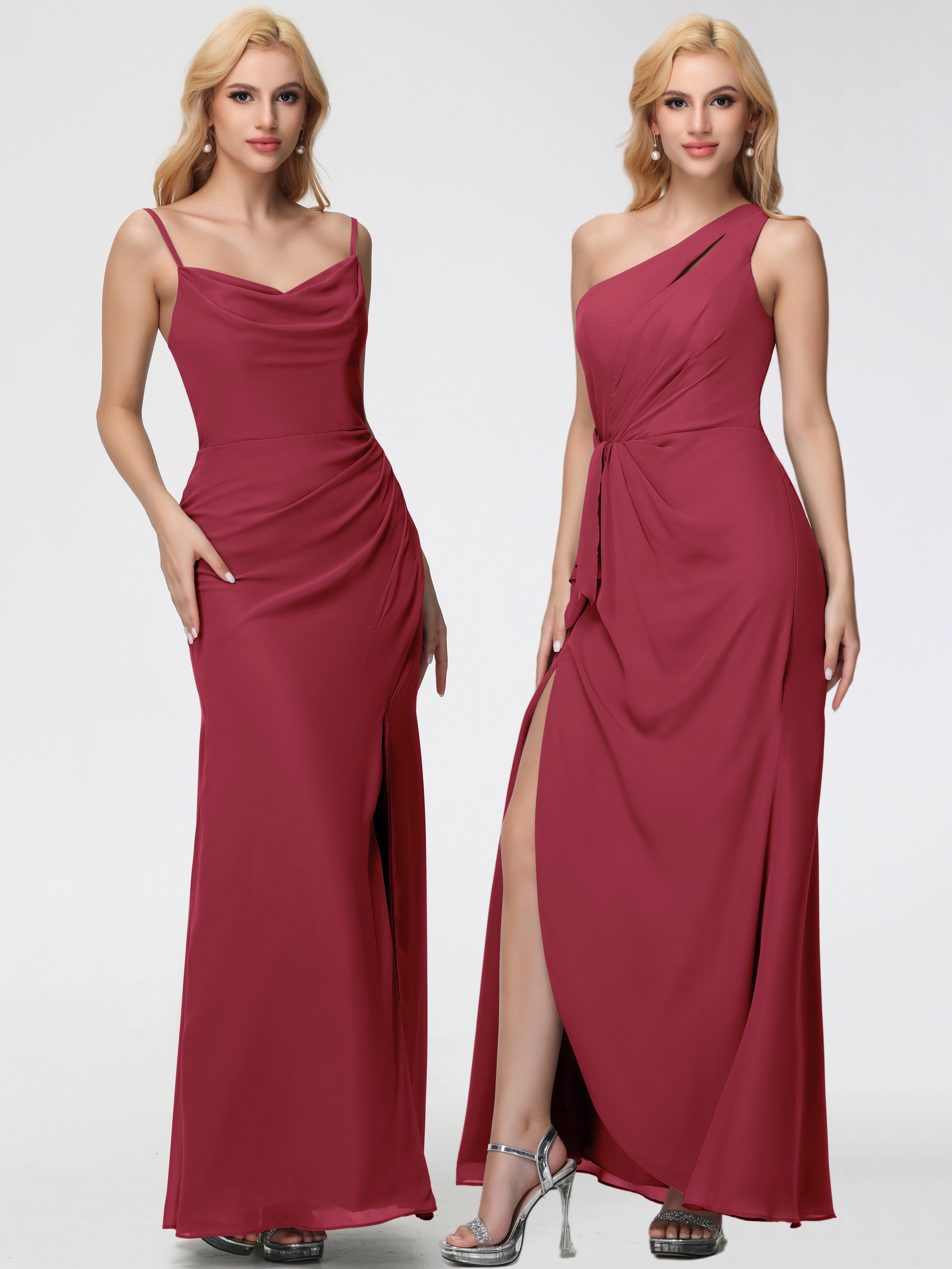 Cowl Sheath/Column Spaghetti Straps Chiffon Bridesmaid Dresses