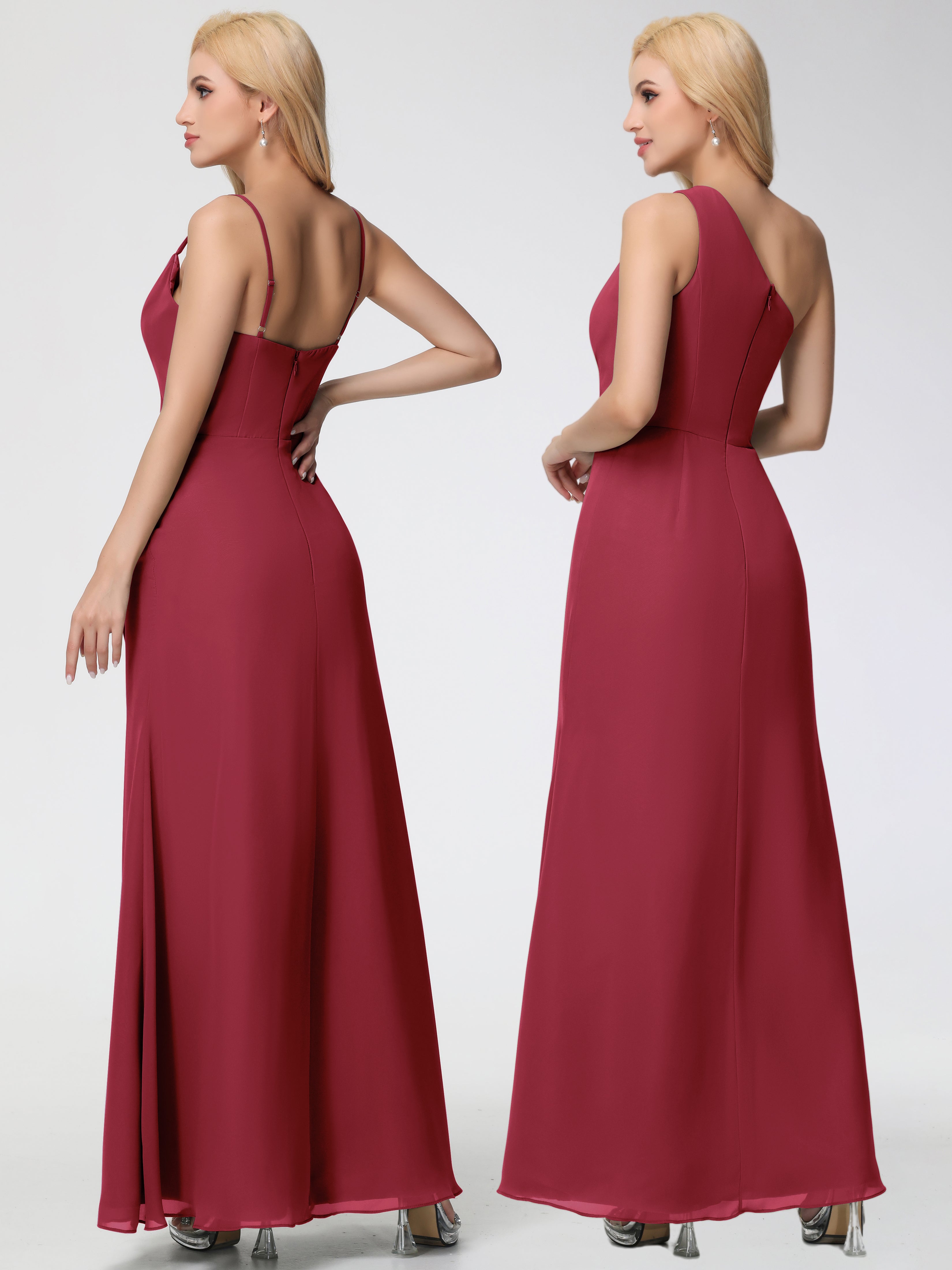 Cowl Sheath/Column Spaghetti Straps Chiffon Bridesmaid Dresses