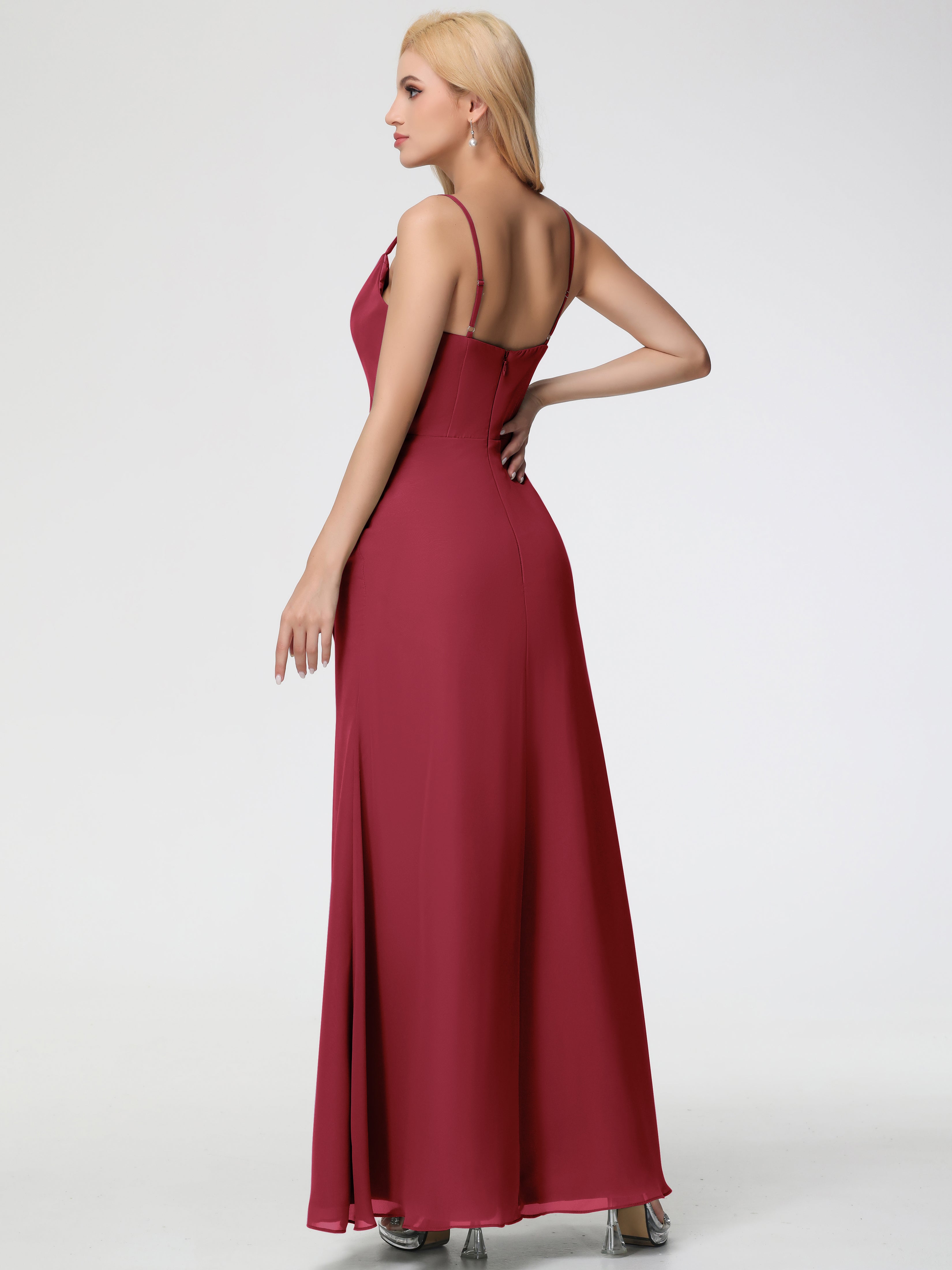 Cowl Sheath/Column Spaghetti Straps Chiffon Bridesmaid Dresses