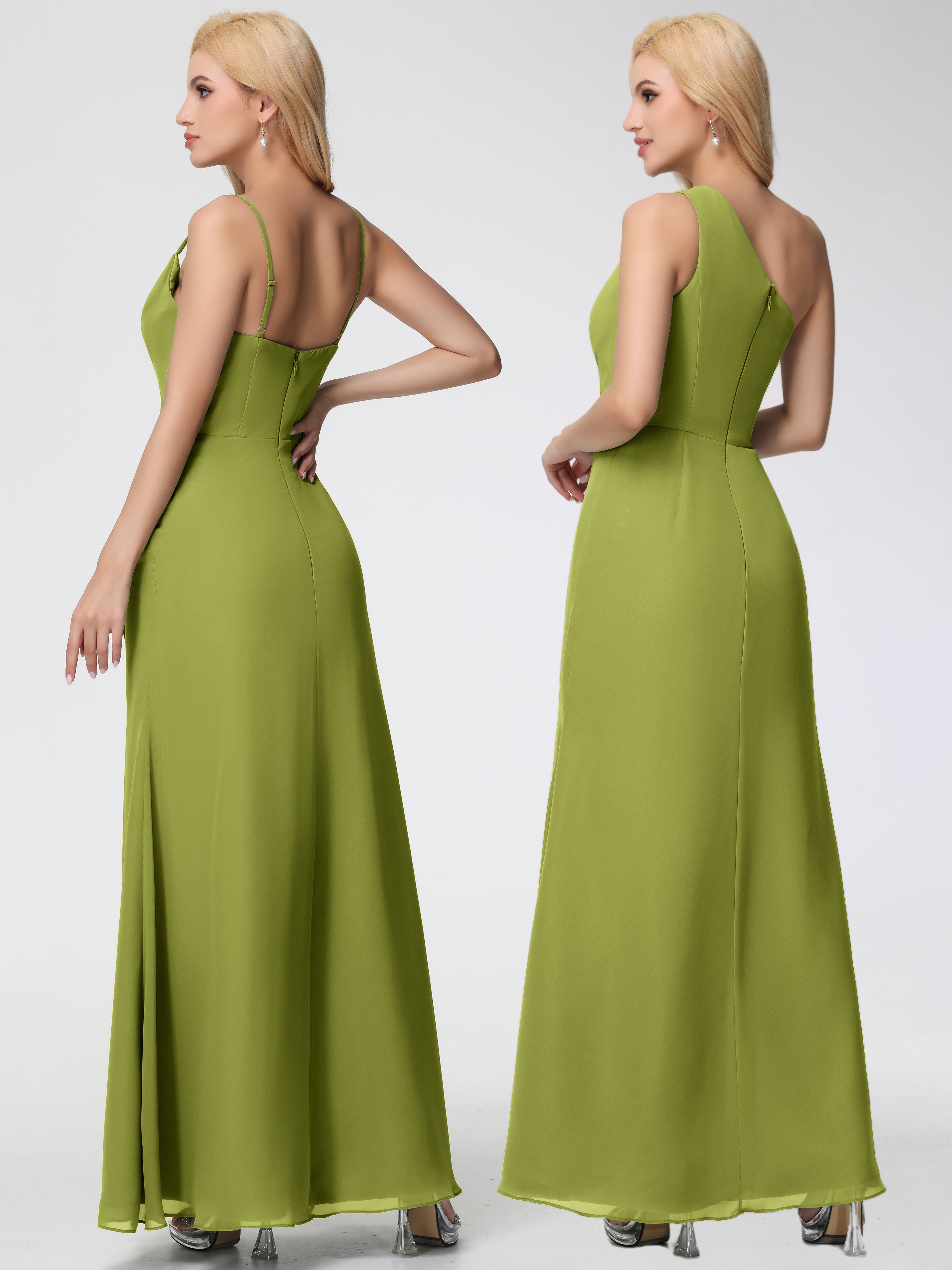 Cowl Sheath/Column Spaghetti Straps Chiffon Bridesmaid Dresses