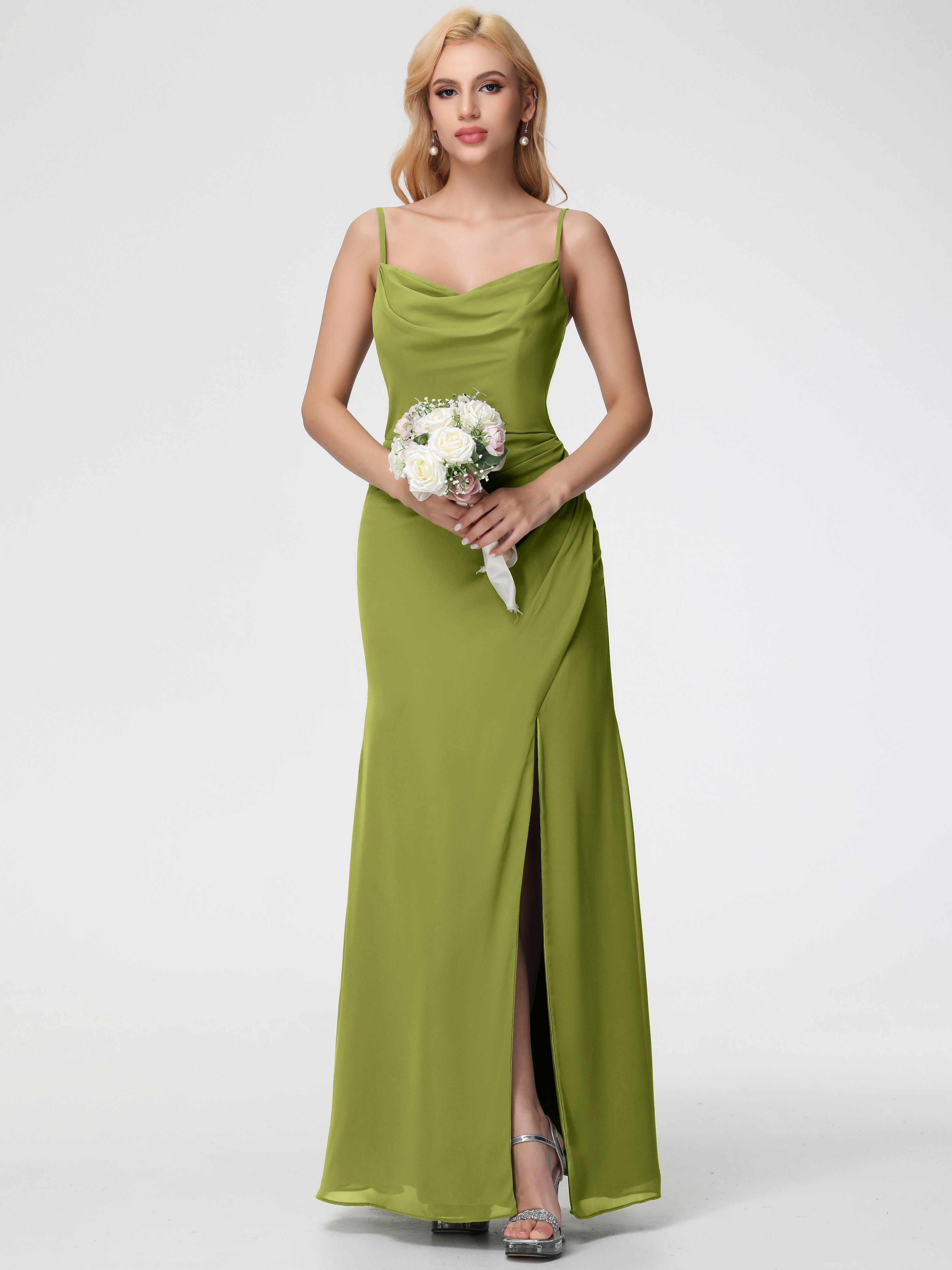 Cowl Sheath/Column Spaghetti Straps Chiffon Bridesmaid Dresses