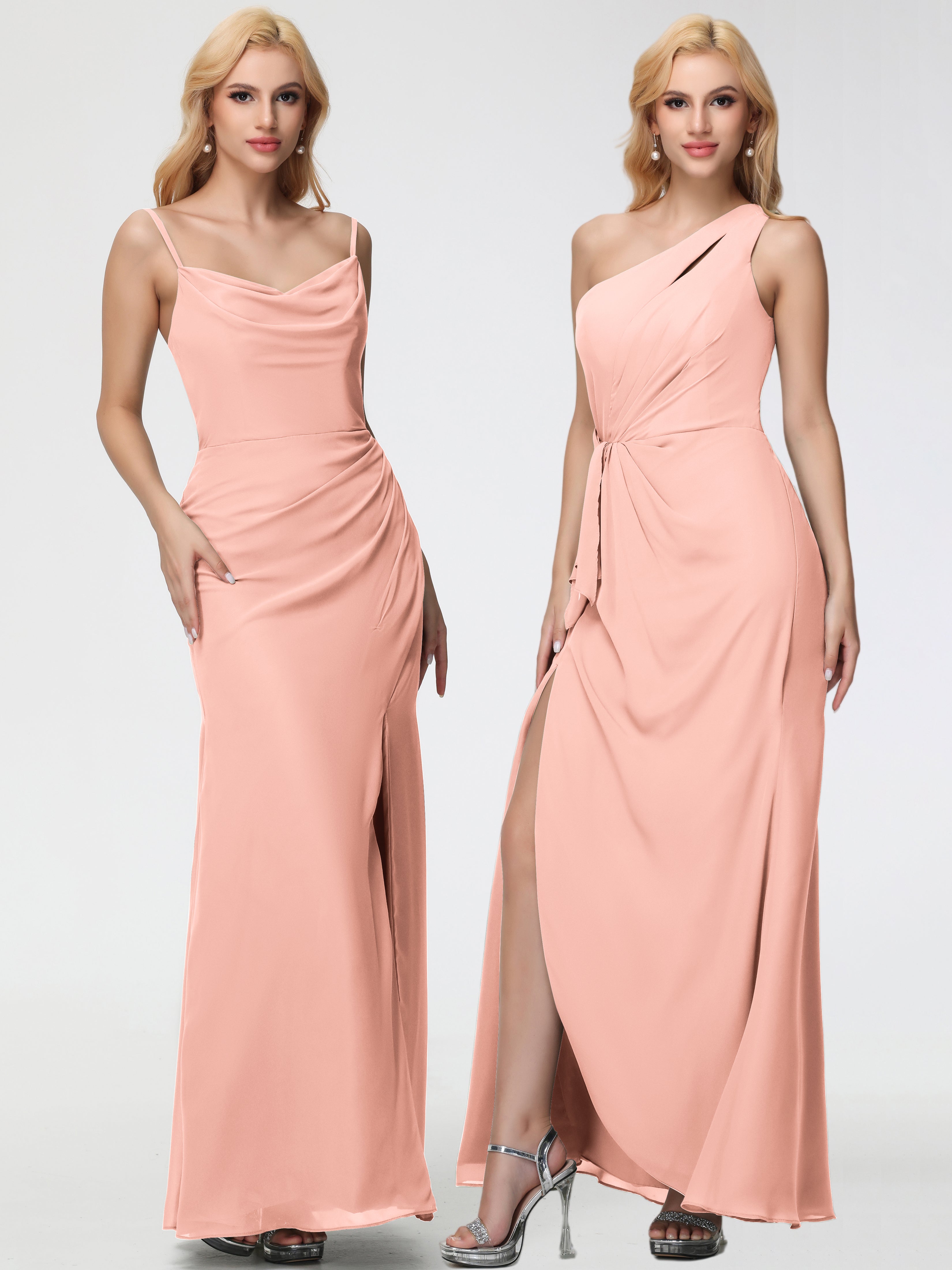Cowl Sheath/Column Spaghetti Straps Chiffon Bridesmaid Dresses
