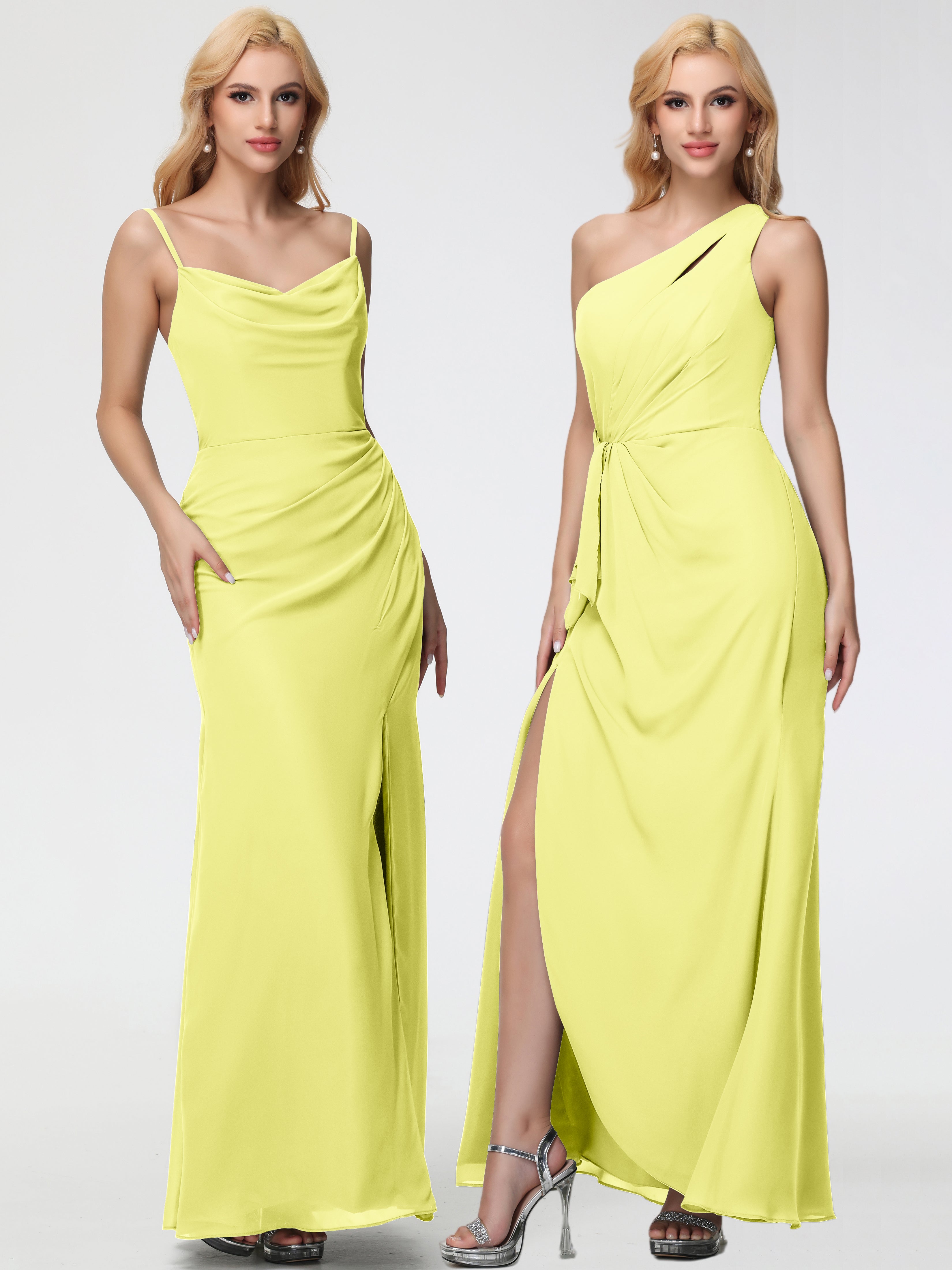Cowl Sheath/Column Spaghetti Straps Chiffon Bridesmaid Dresses