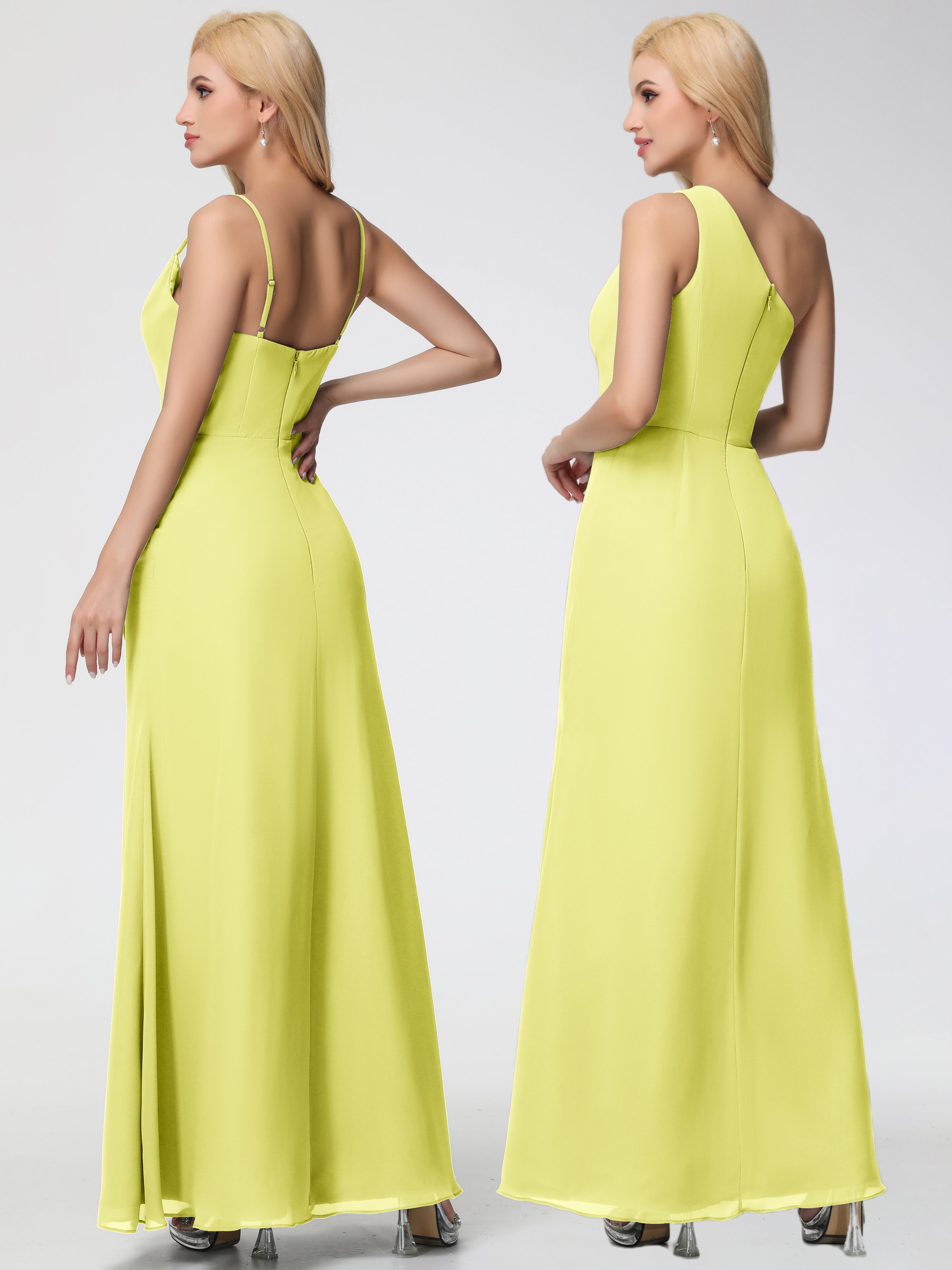 Cowl Sheath/Column Spaghetti Straps Chiffon Bridesmaid Dresses