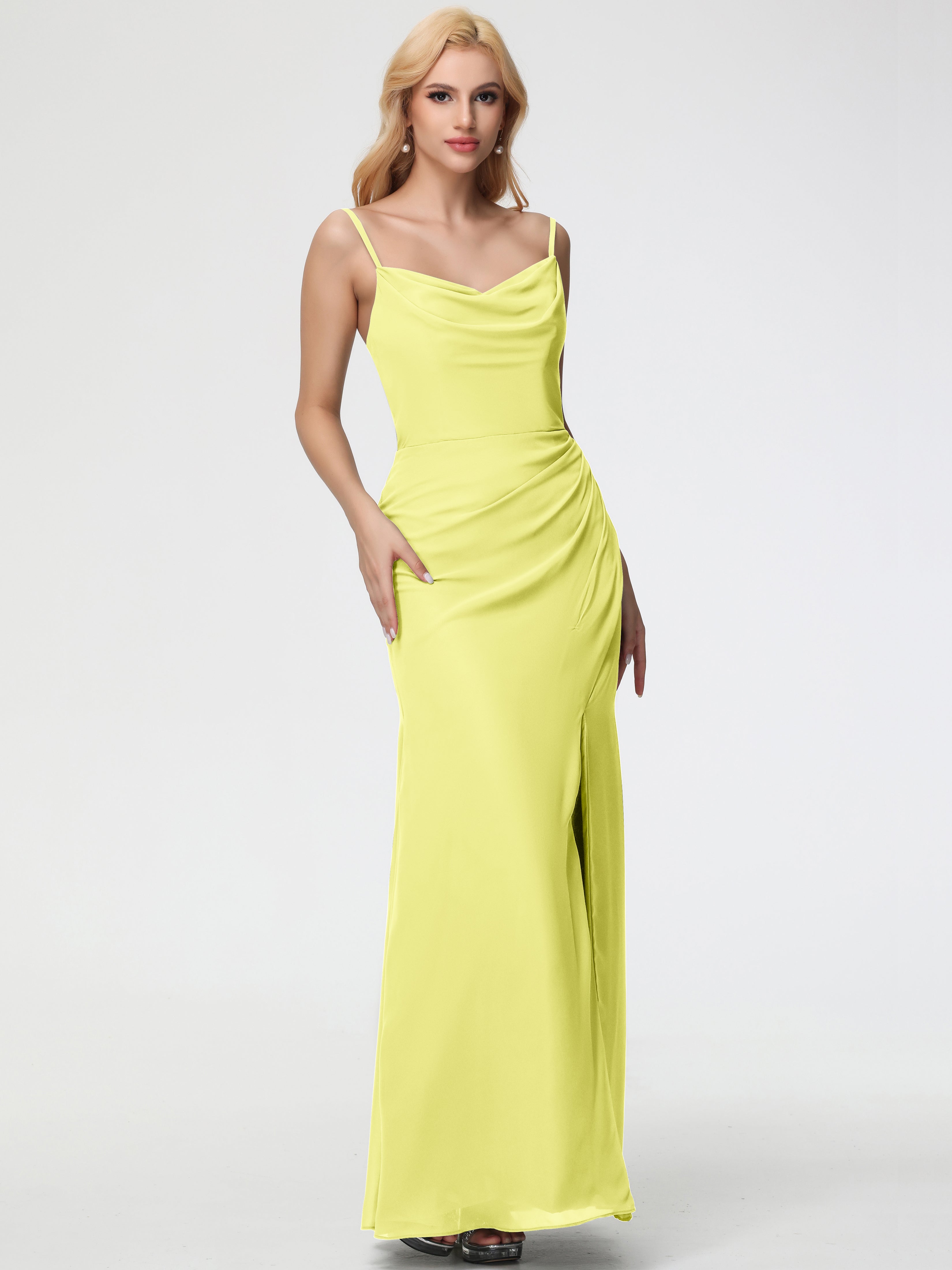 Cowl Sheath/Column Spaghetti Straps Chiffon Bridesmaid Dresses