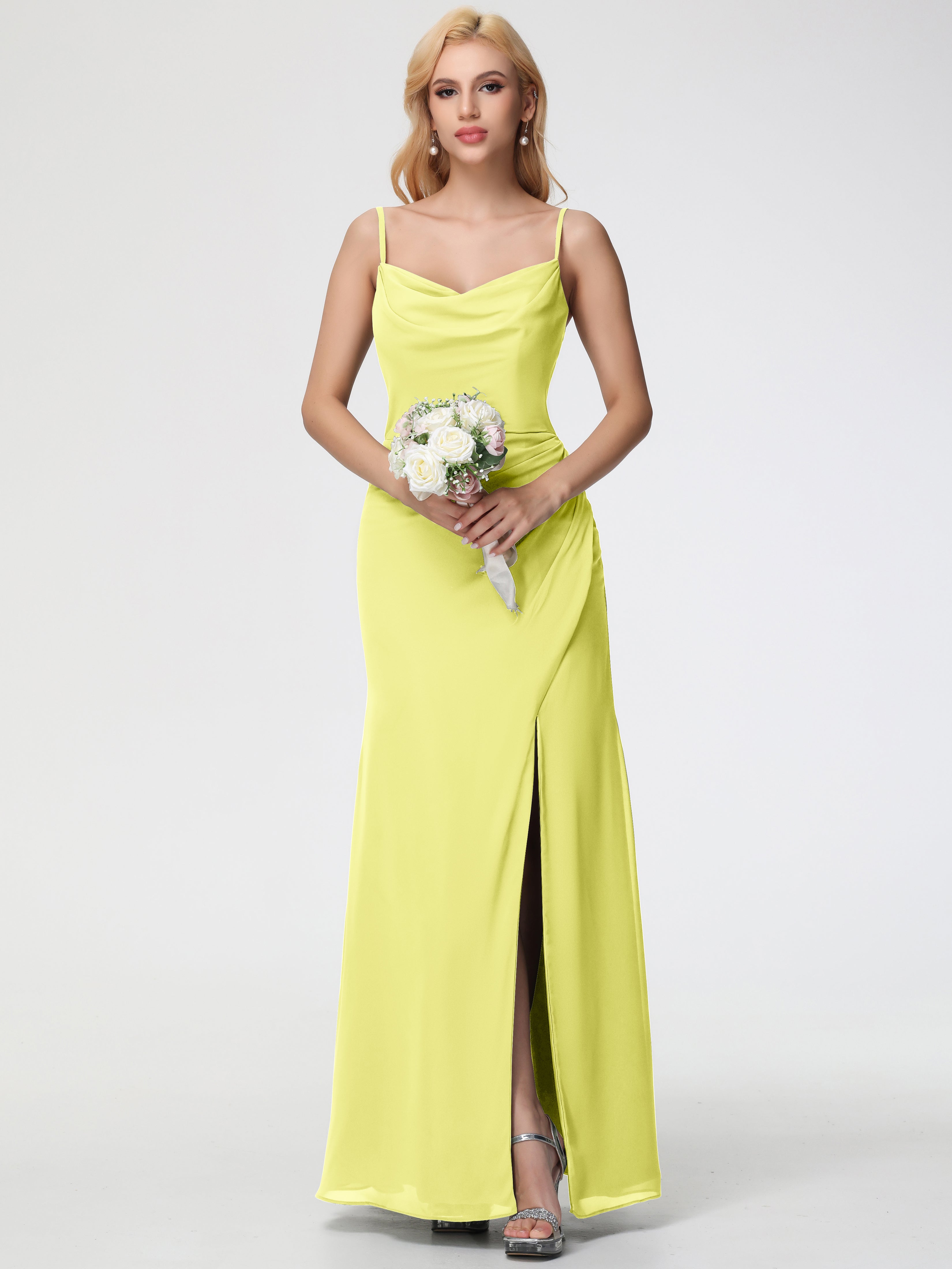 Cowl Sheath/Column Spaghetti Straps Chiffon Bridesmaid Dresses