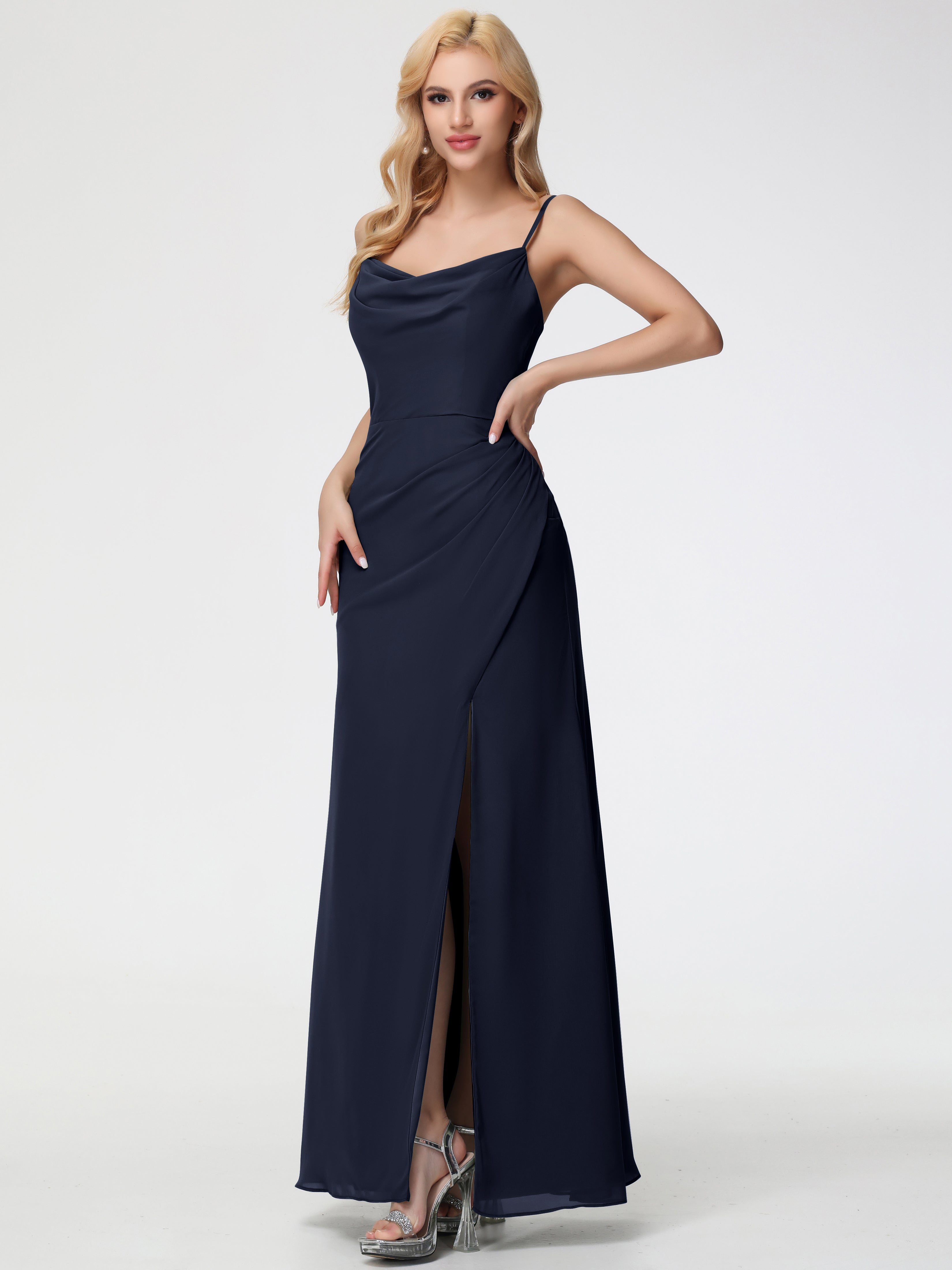 Cowl Sheath/Column Spaghetti Straps Chiffon Bridesmaid Dresses