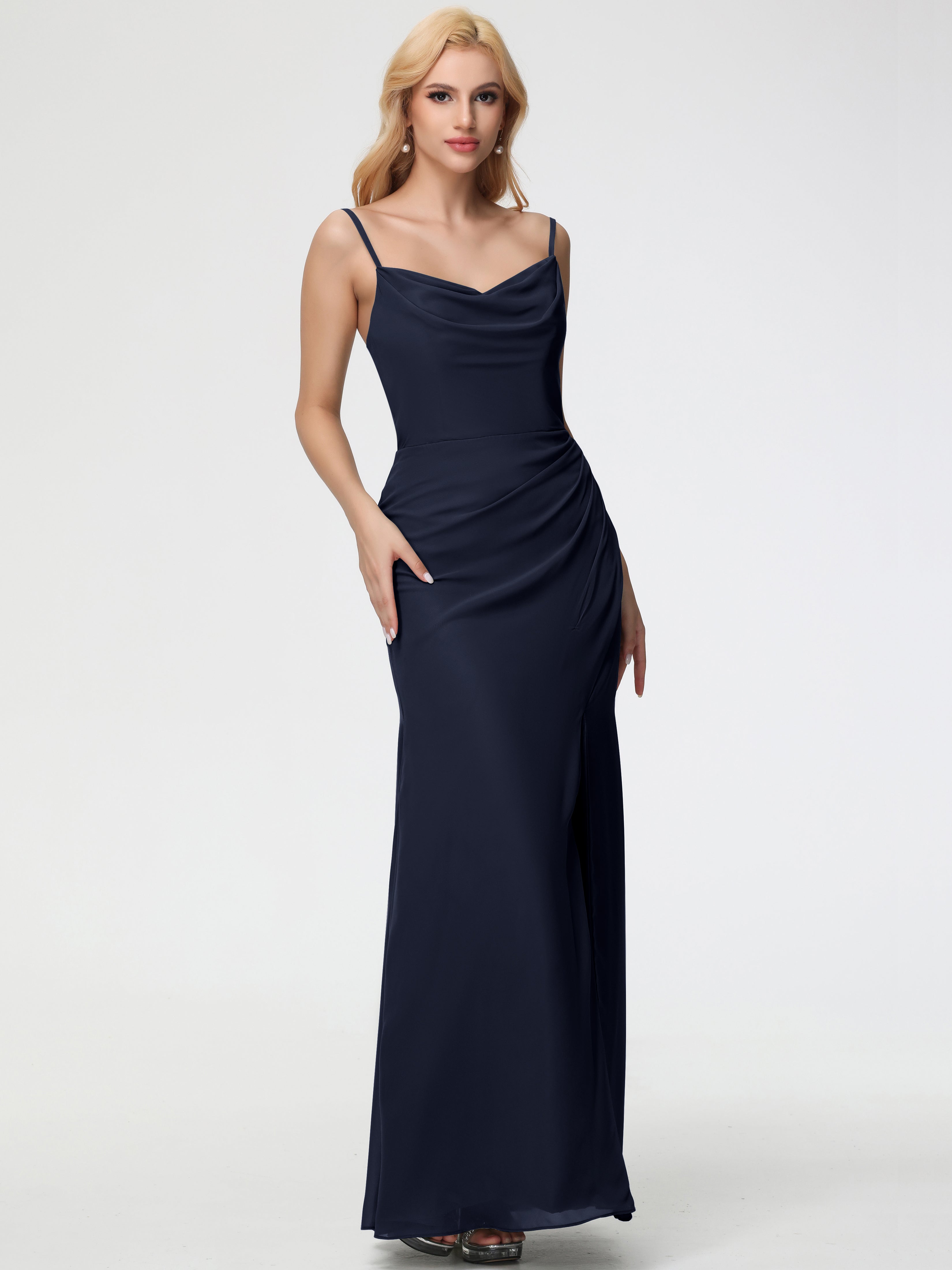 Cowl Sheath/Column Spaghetti Straps Chiffon Bridesmaid Dresses