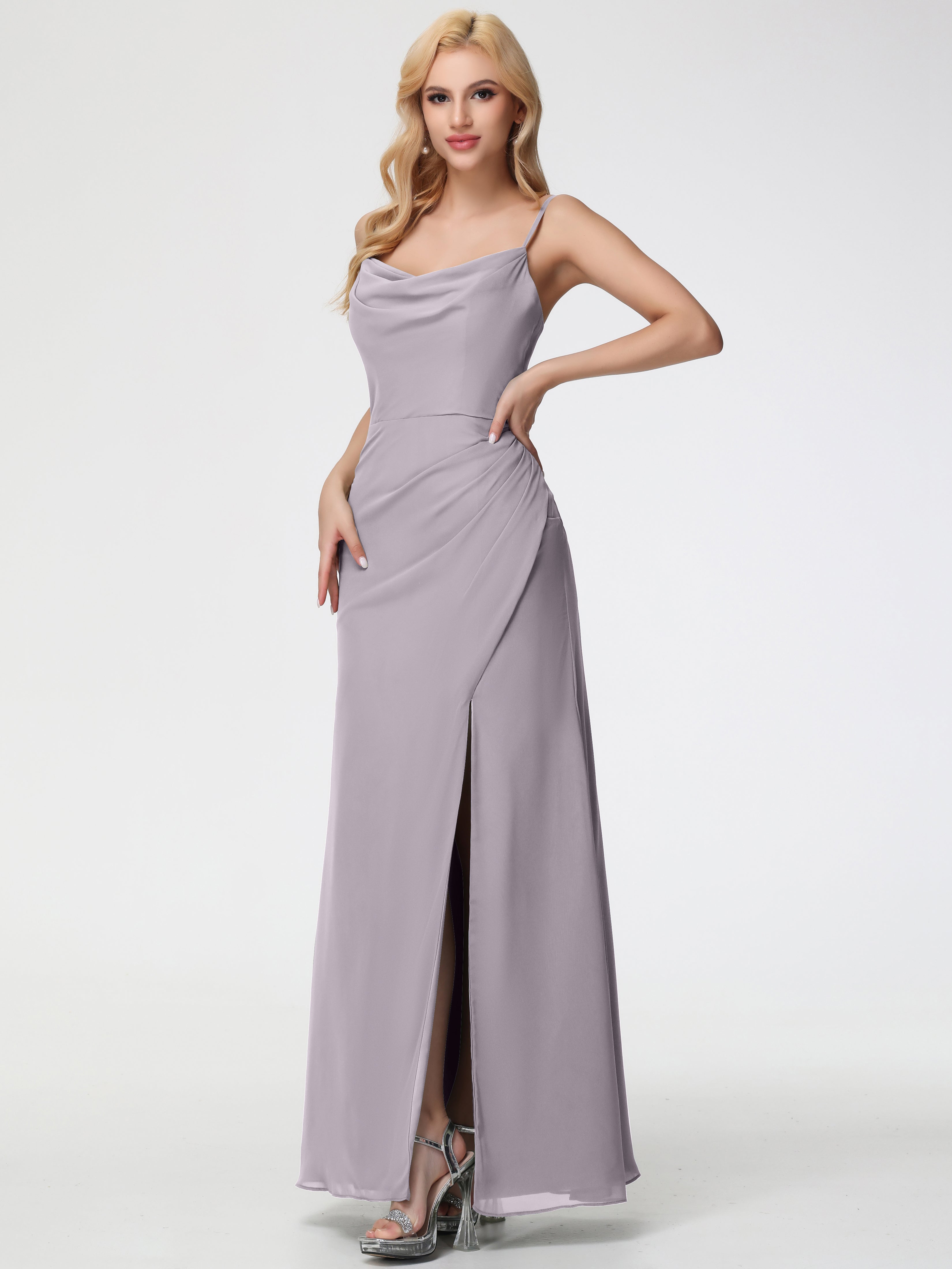 Cowl Sheath/Column Spaghetti Straps Chiffon Bridesmaid Dresses