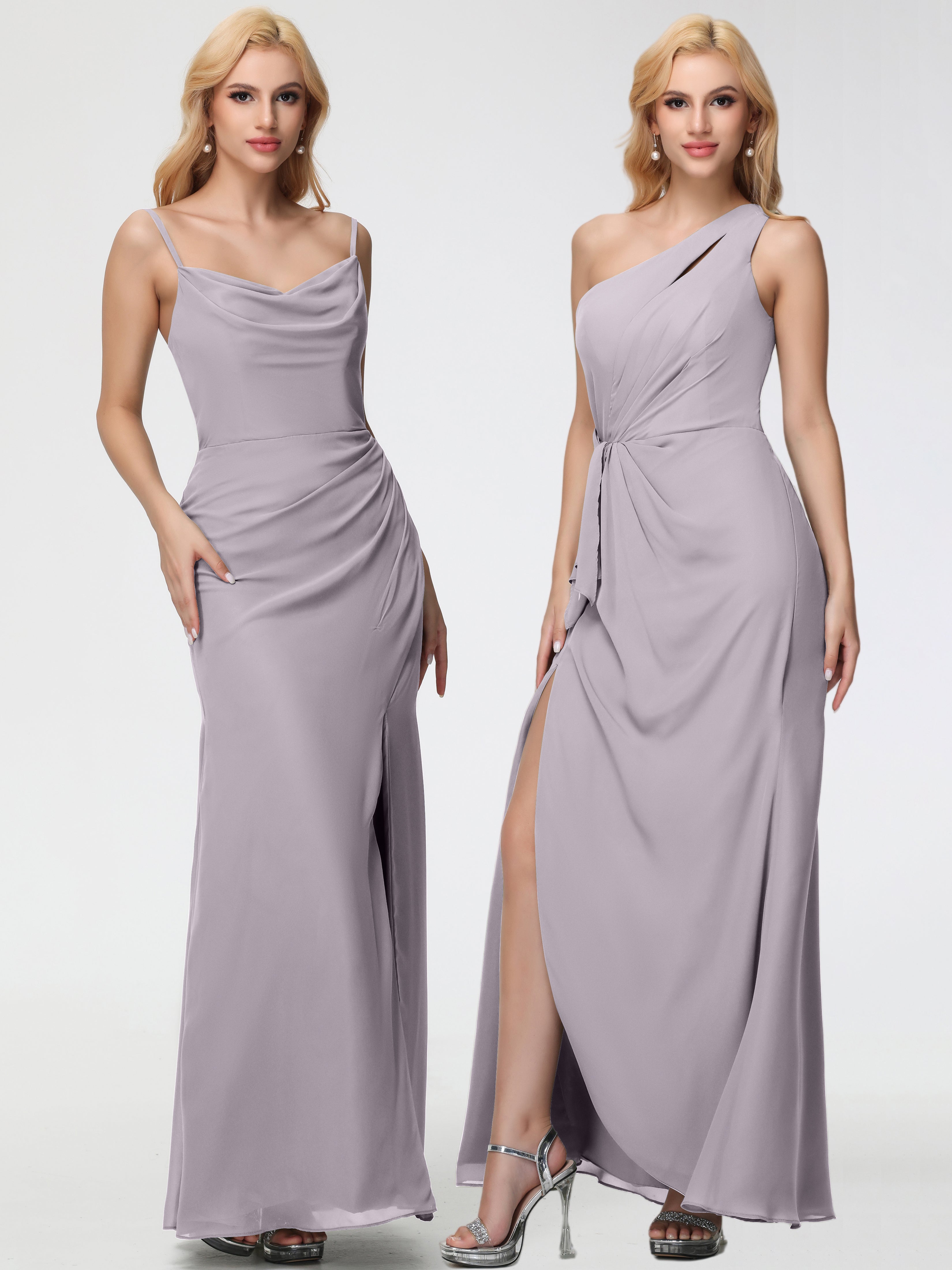 Cowl Sheath/Column Spaghetti Straps Chiffon Bridesmaid Dresses