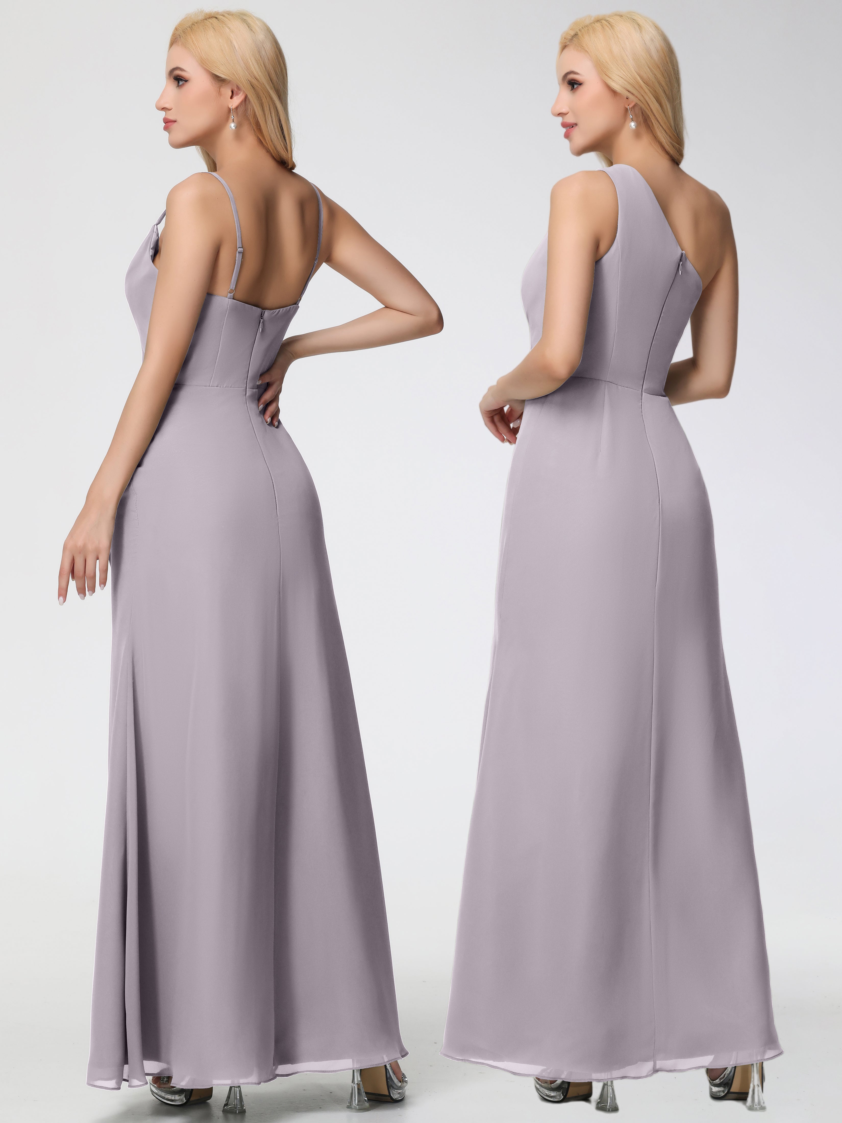 Cowl Sheath/Column Spaghetti Straps Chiffon Bridesmaid Dresses