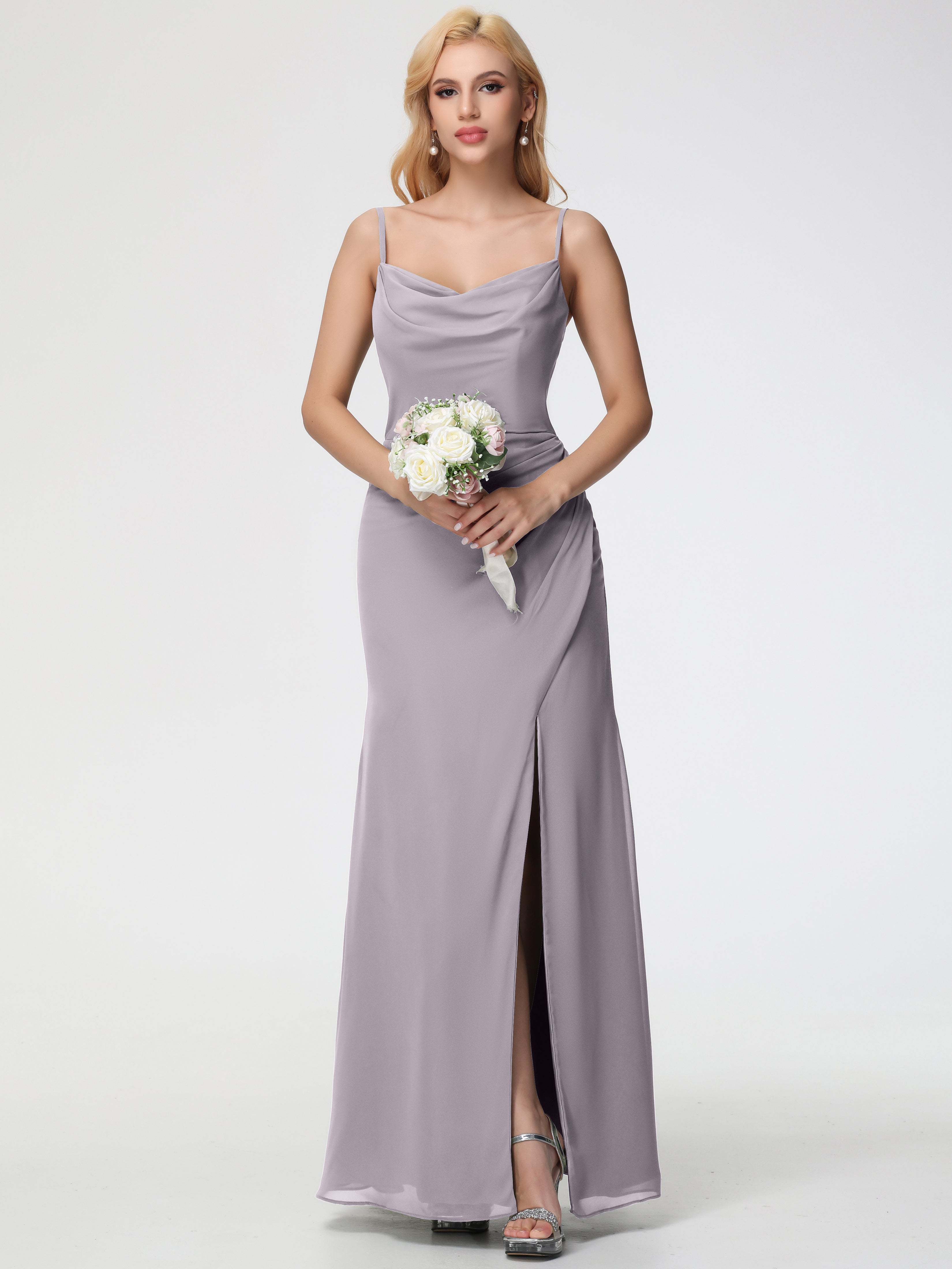 Cowl Sheath/Column Spaghetti Straps Chiffon Bridesmaid Dresses