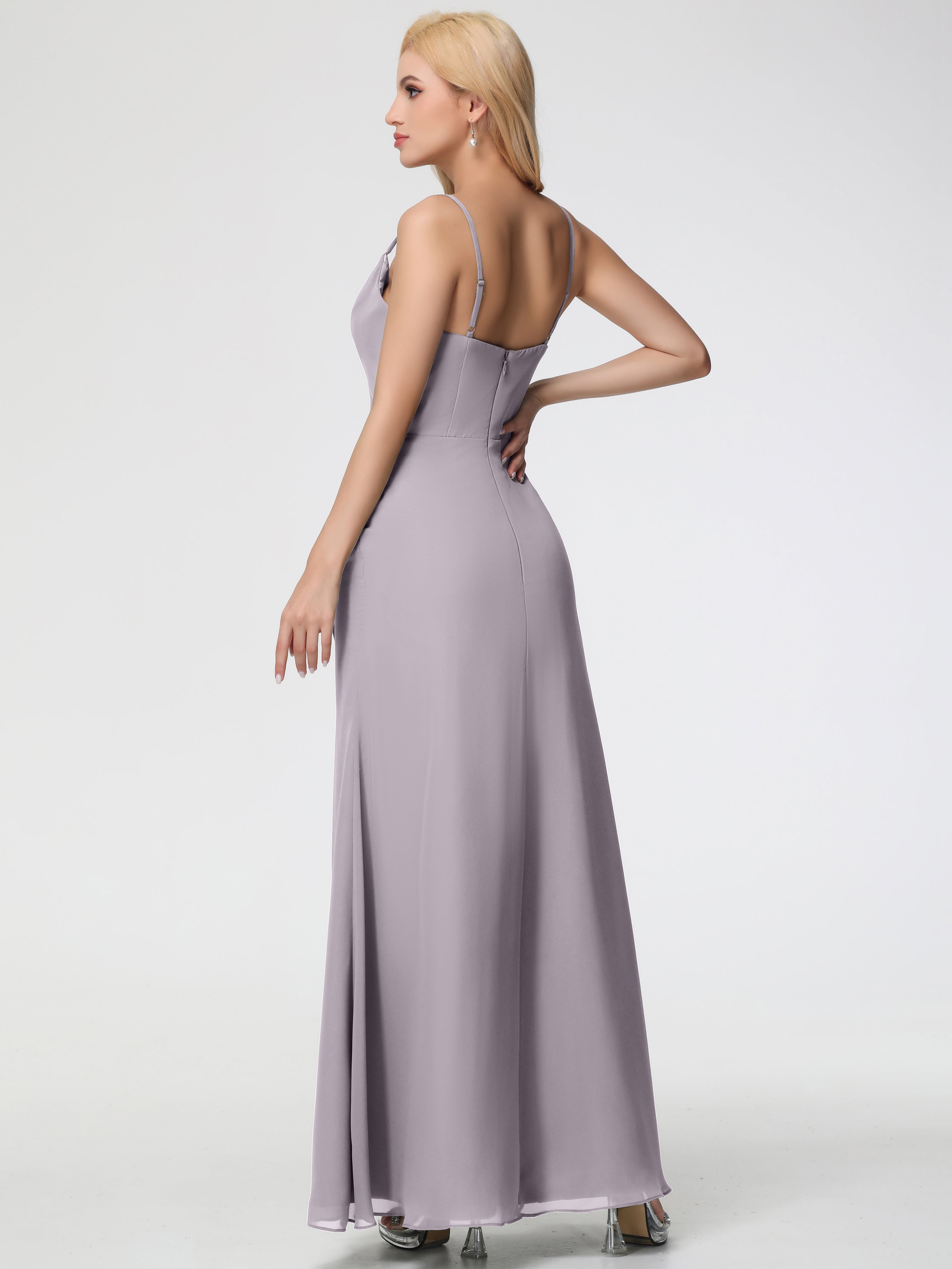 Cowl Sheath/Column Spaghetti Straps Chiffon Bridesmaid Dresses
