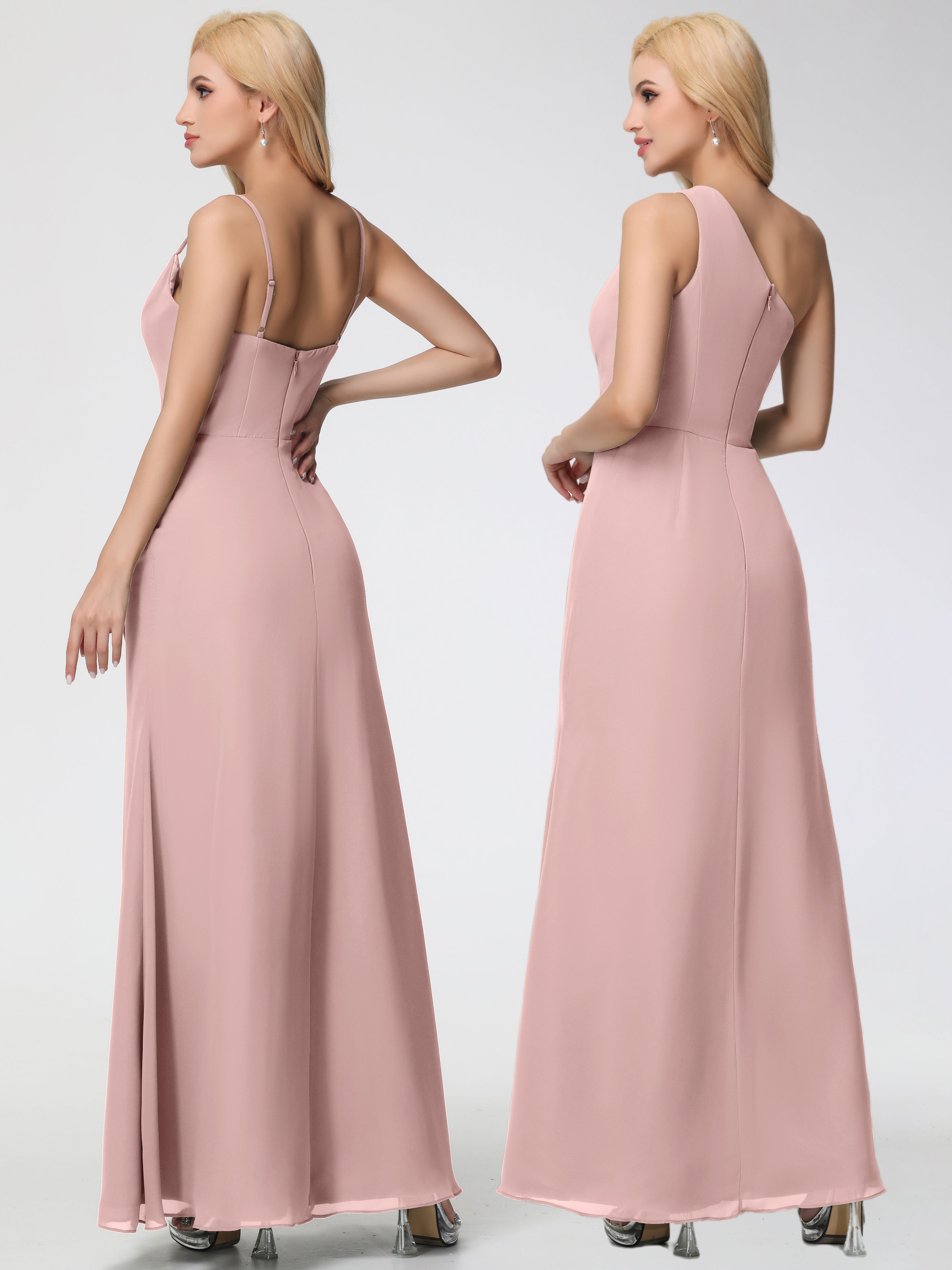 Cowl Sheath/Column Spaghetti Straps Chiffon Bridesmaid Dresses