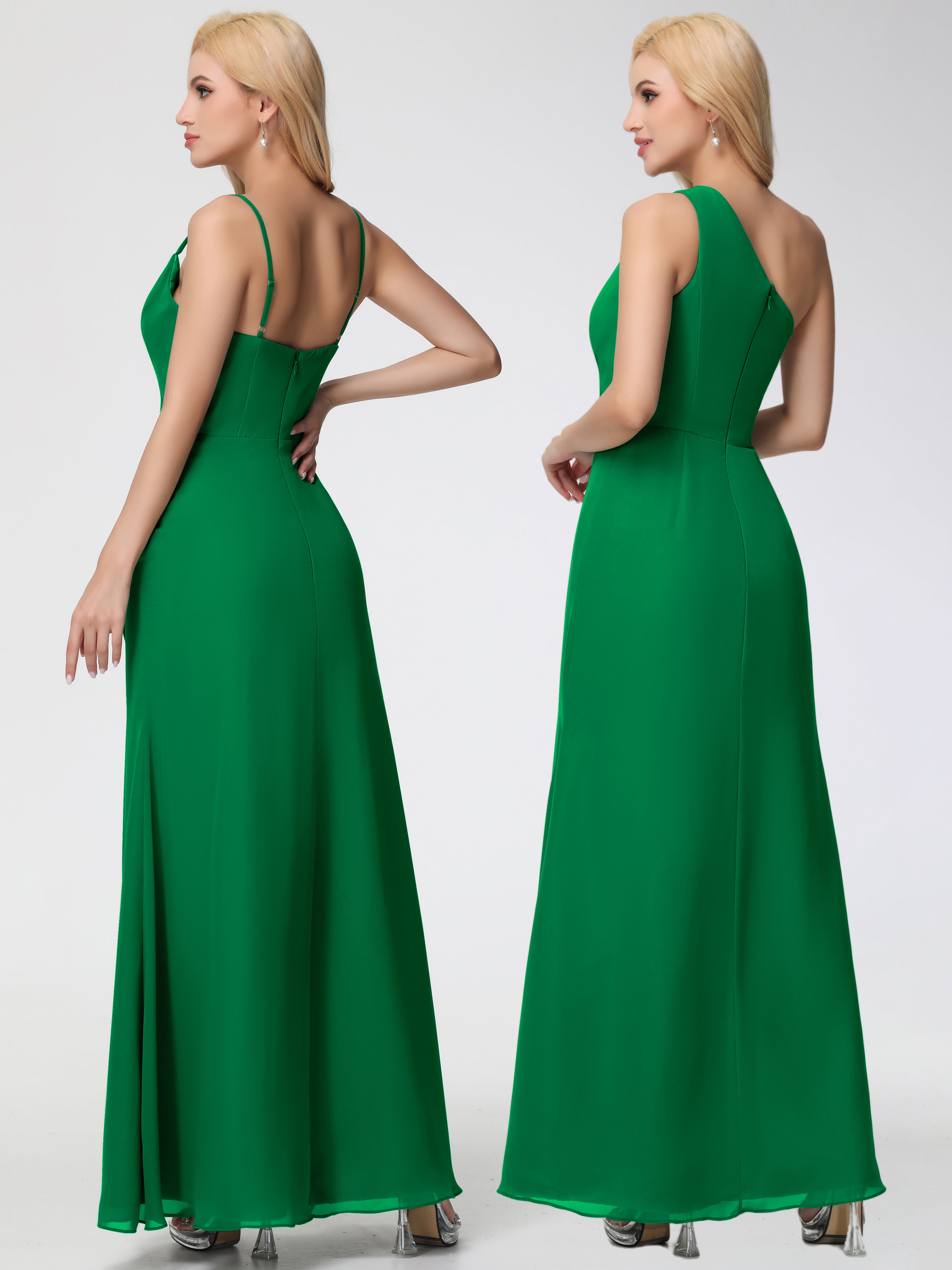 Cowl Sheath/Column Spaghetti Straps Chiffon Bridesmaid Dresses