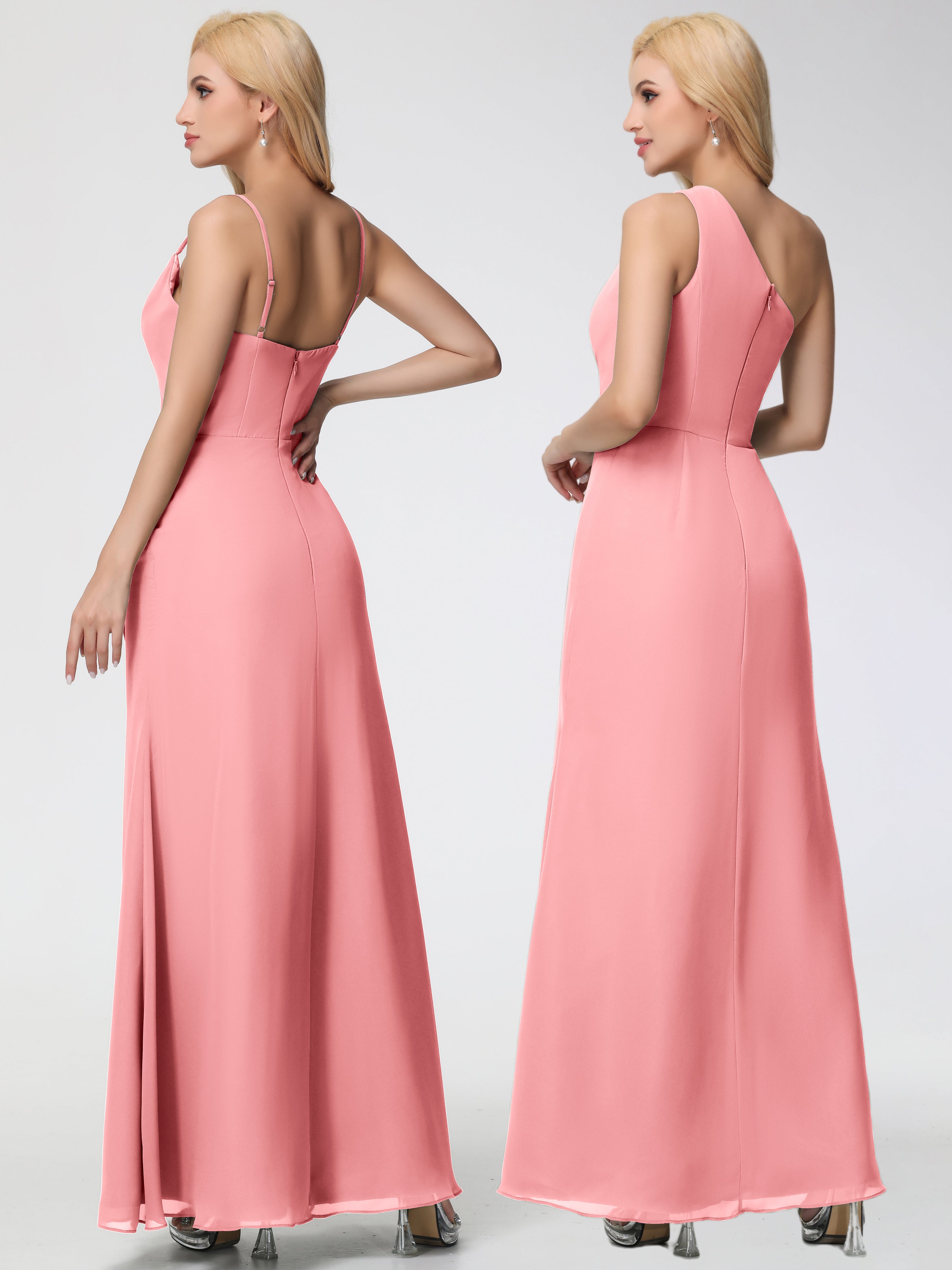 Cowl Sheath/Column Spaghetti Straps Chiffon Bridesmaid Dresses