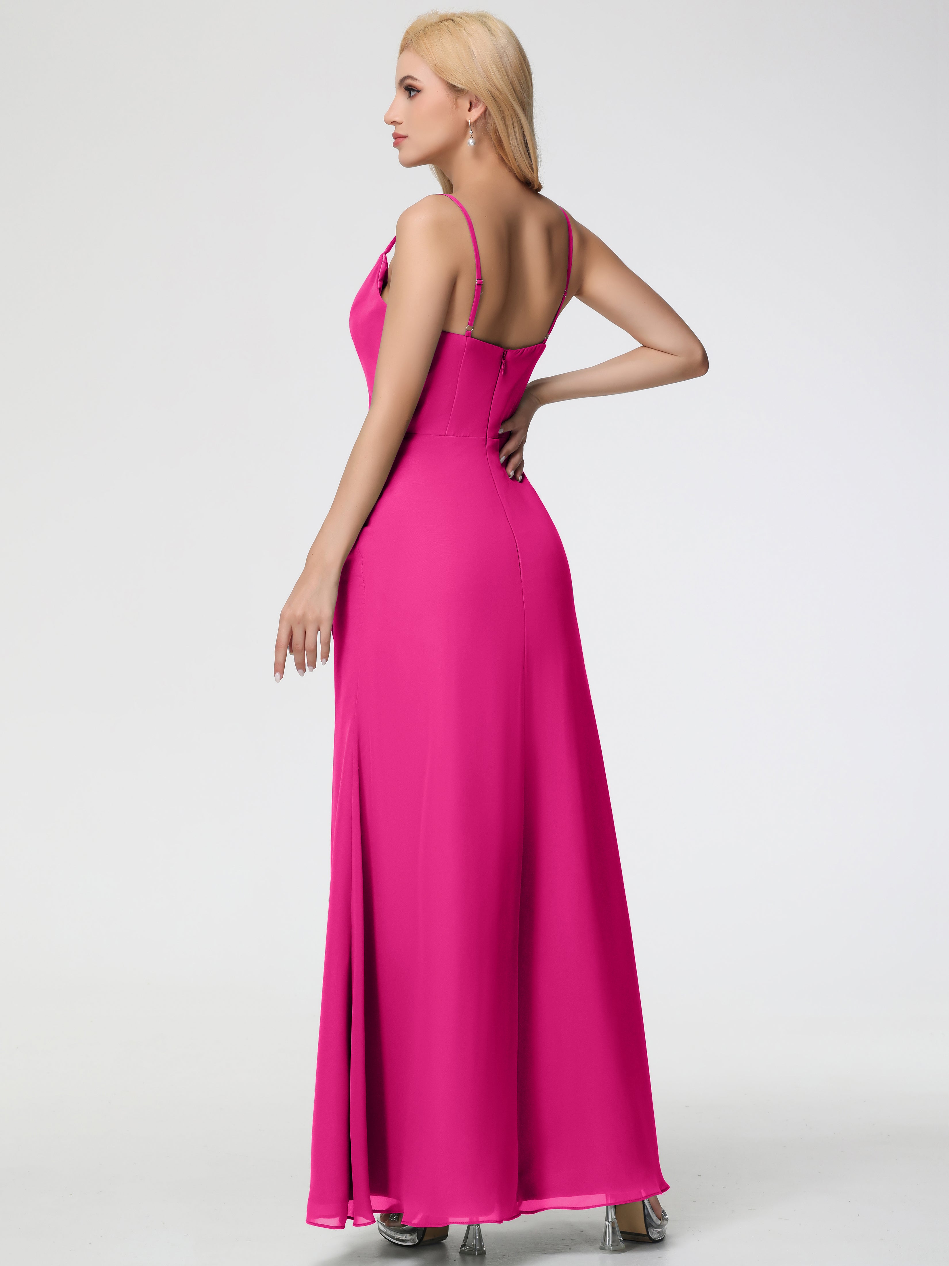 Cowl Sheath/Column Spaghetti Straps Chiffon Bridesmaid Dresses