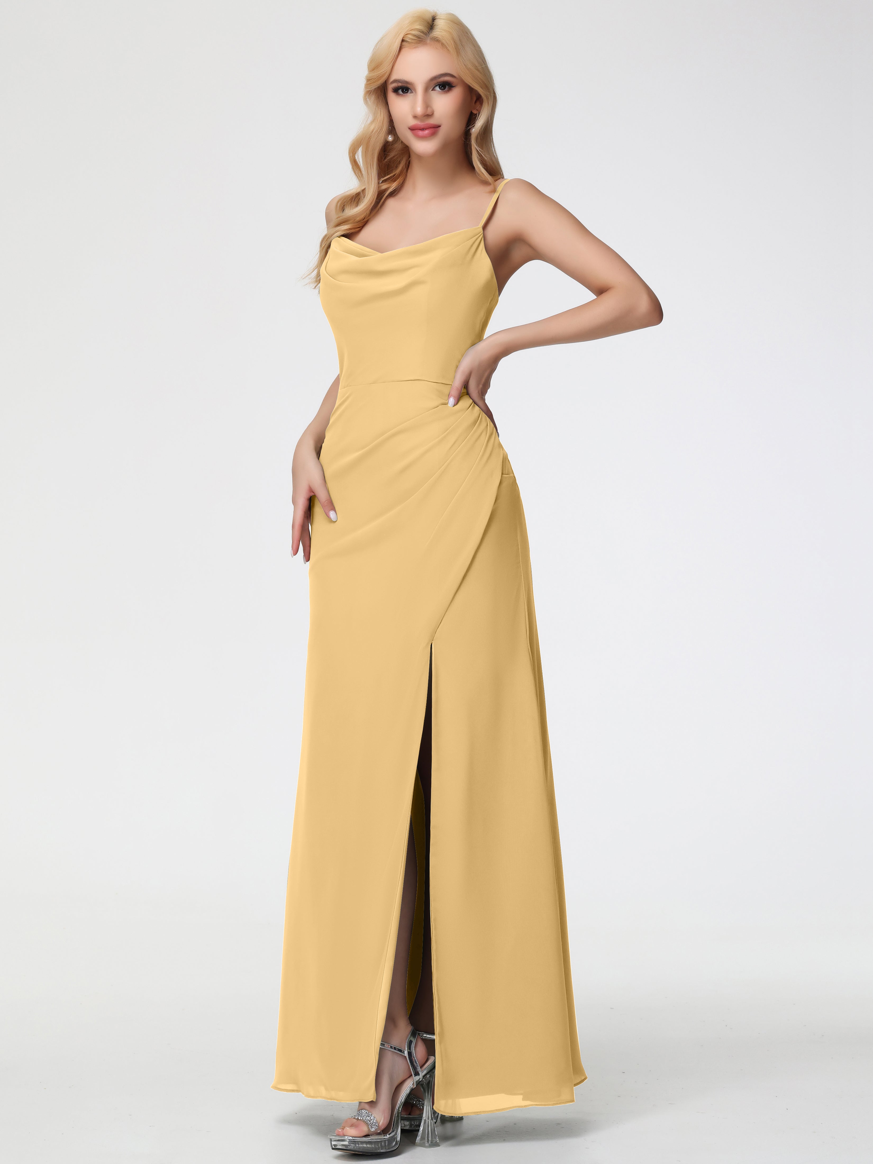 Cowl Sheath/Column Spaghetti Straps Chiffon Bridesmaid Dresses