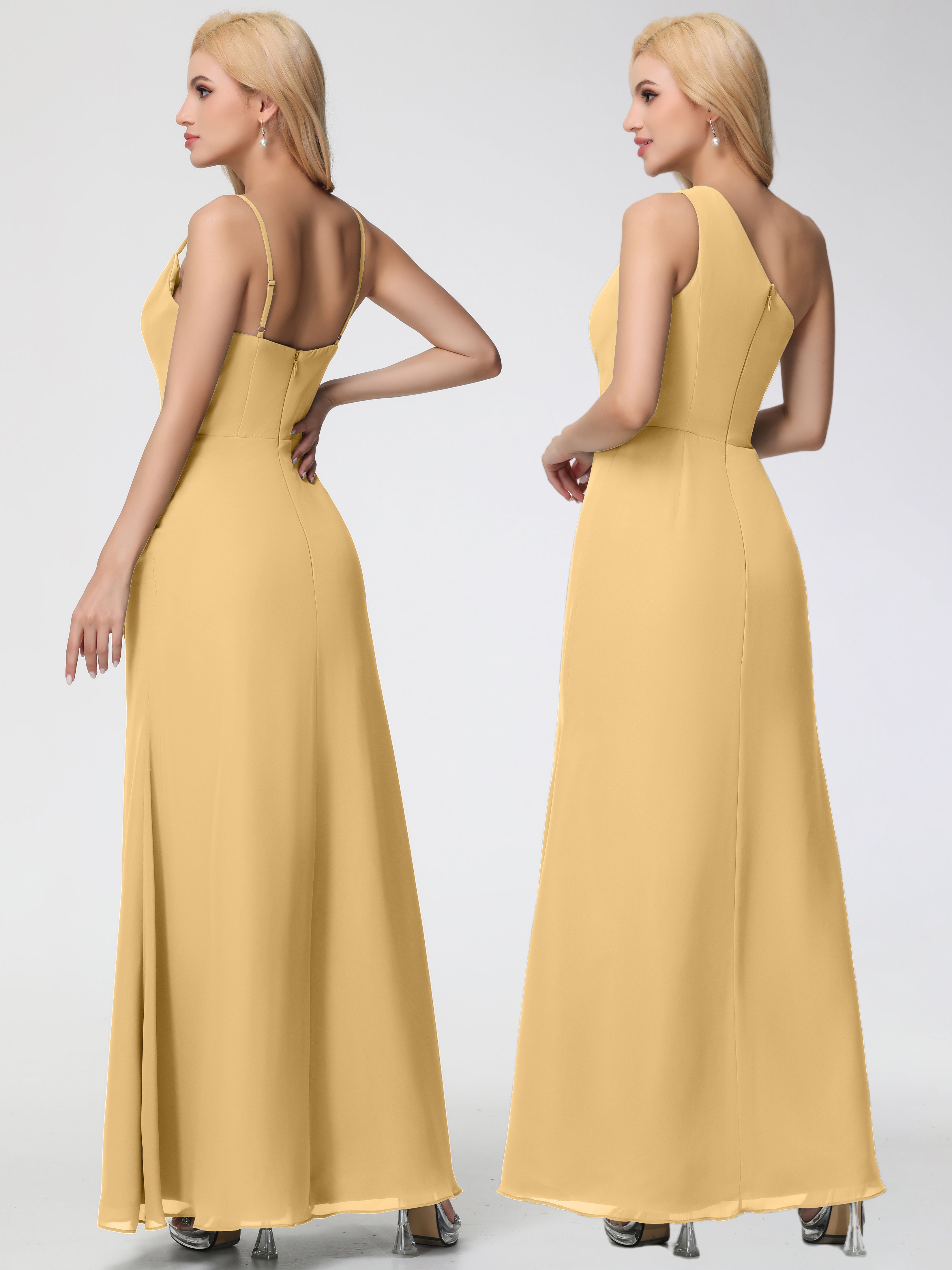 Cowl Sheath/Column Spaghetti Straps Chiffon Bridesmaid Dresses
