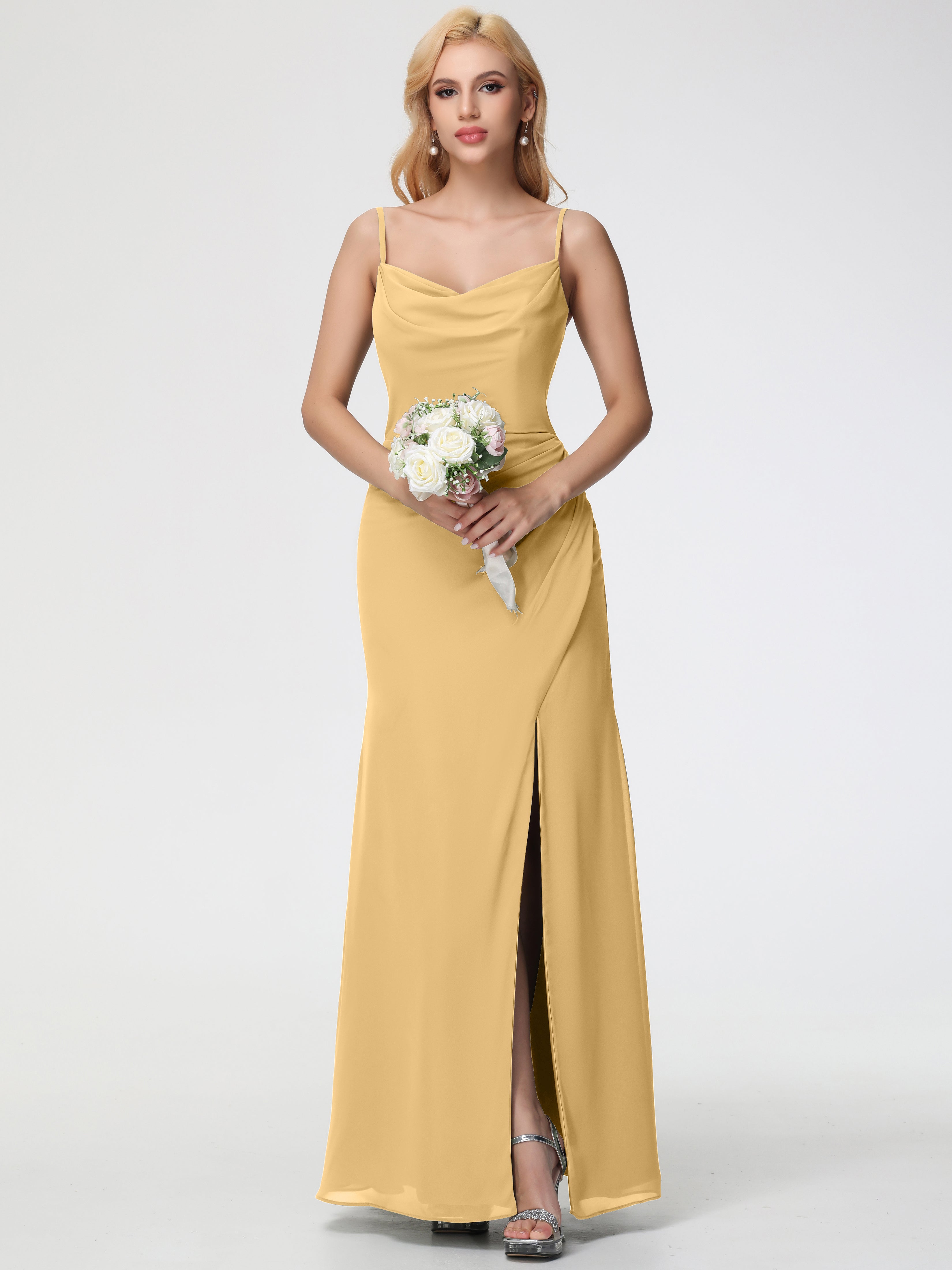 Cowl Sheath/Column Spaghetti Straps Chiffon Bridesmaid Dresses