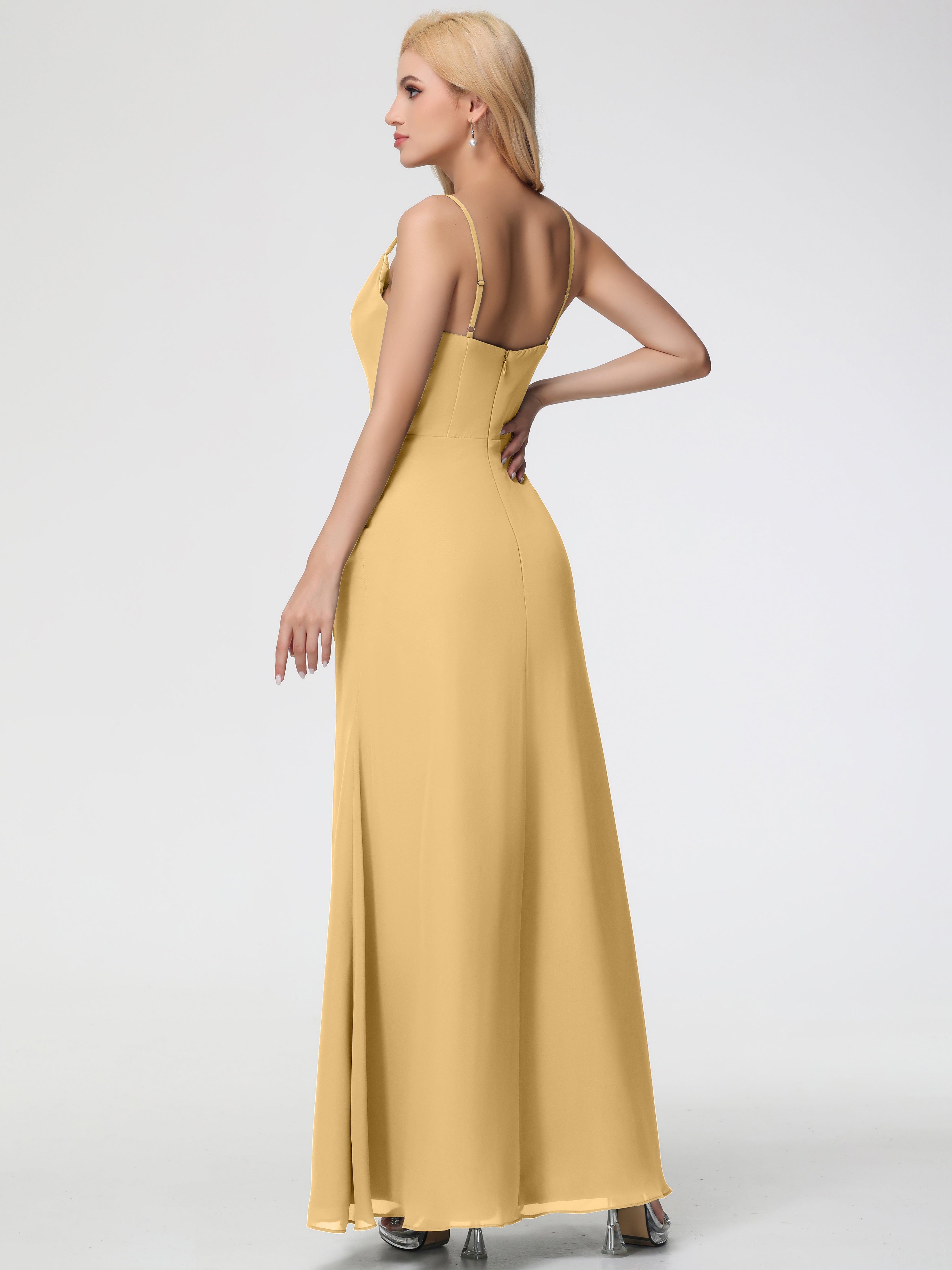 Cowl Sheath/Column Spaghetti Straps Chiffon Bridesmaid Dresses