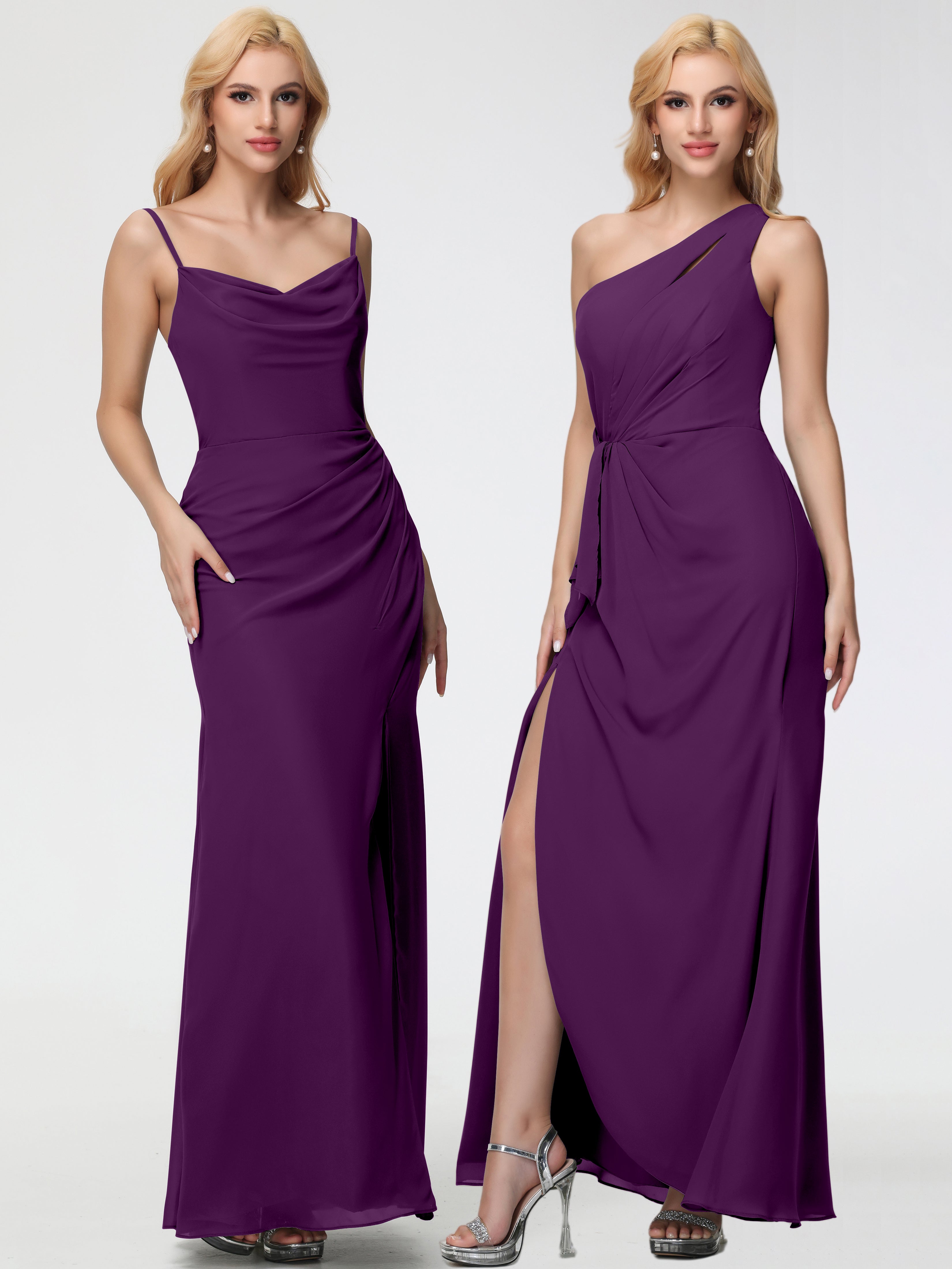 Cowl Sheath/Column Spaghetti Straps Chiffon Bridesmaid Dresses