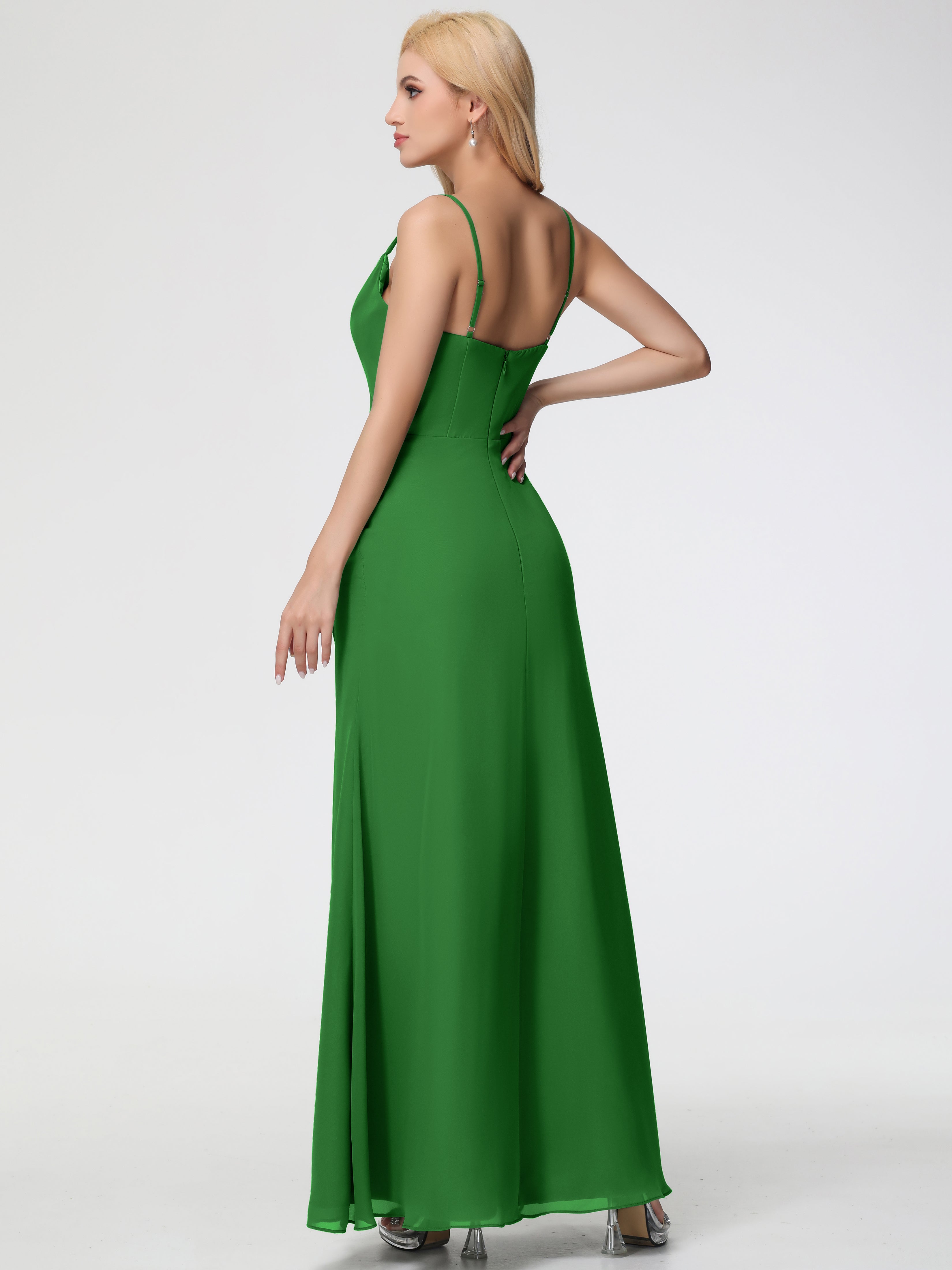 Cowl Sheath/Column Spaghetti Straps Chiffon Bridesmaid Dresses