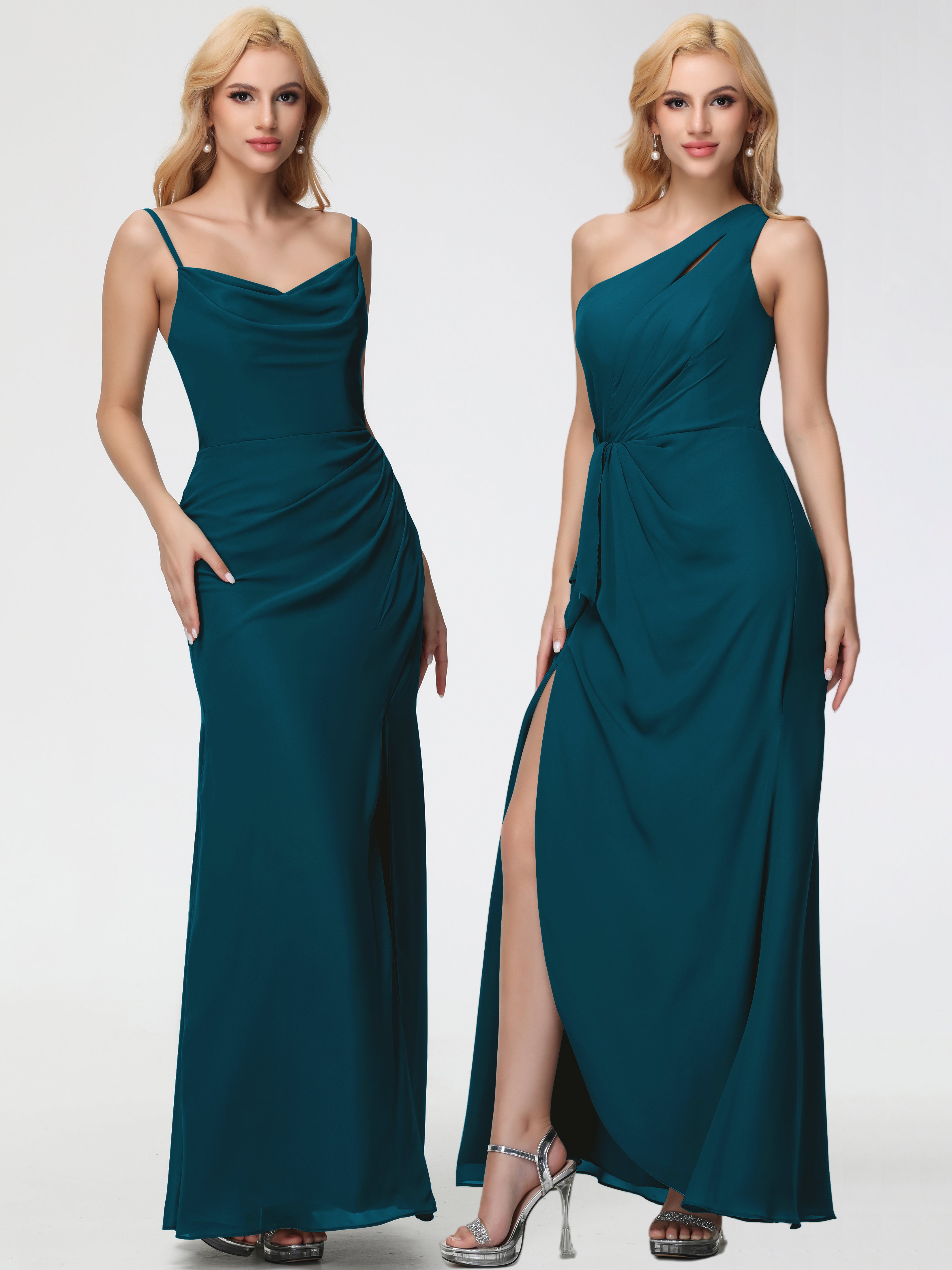 Cowl Sheath/Column Spaghetti Straps Chiffon Bridesmaid Dresses