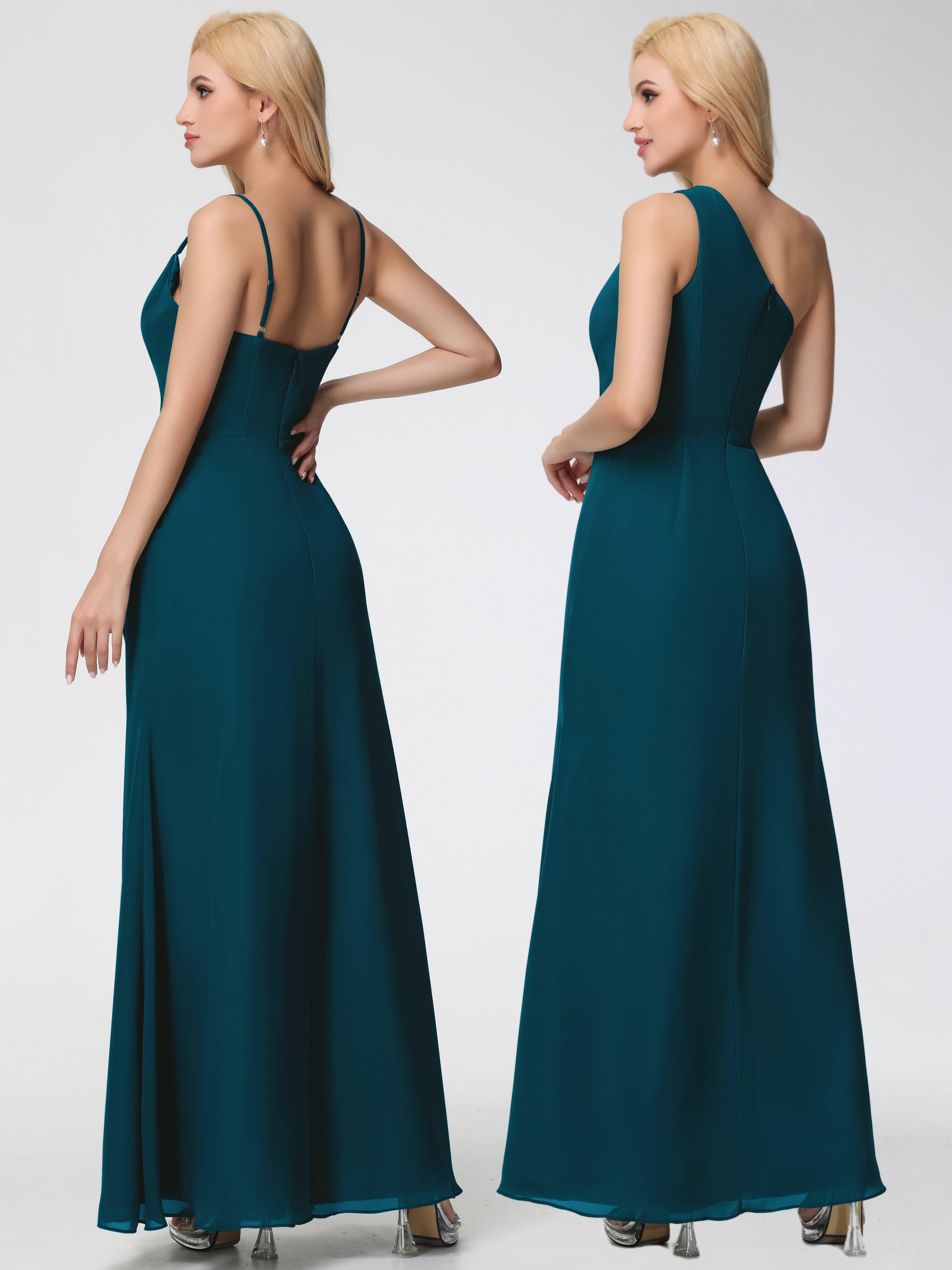 Cowl Sheath/Column Spaghetti Straps Chiffon Bridesmaid Dresses
