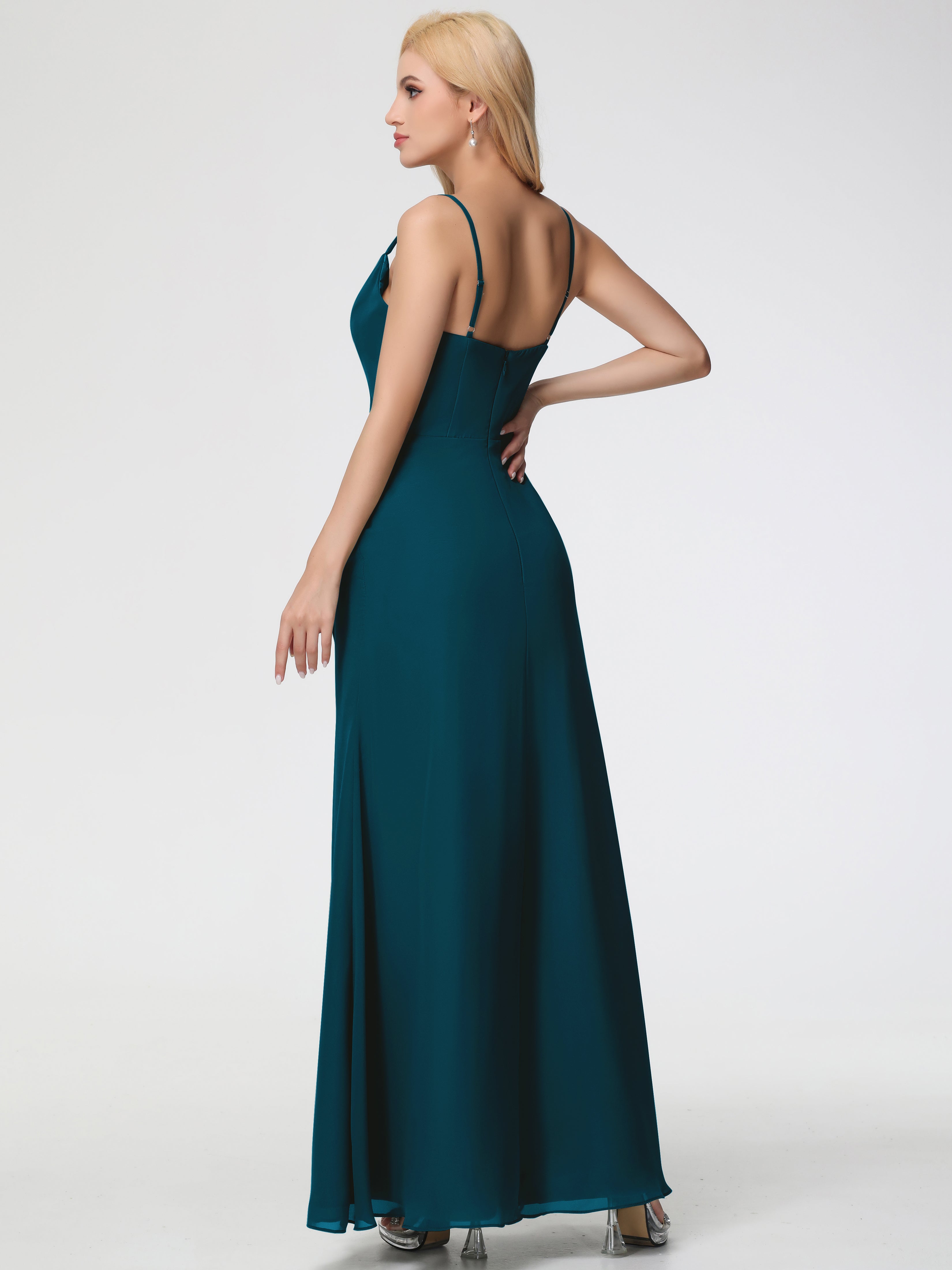 Cowl Sheath/Column Spaghetti Straps Chiffon Bridesmaid Dresses