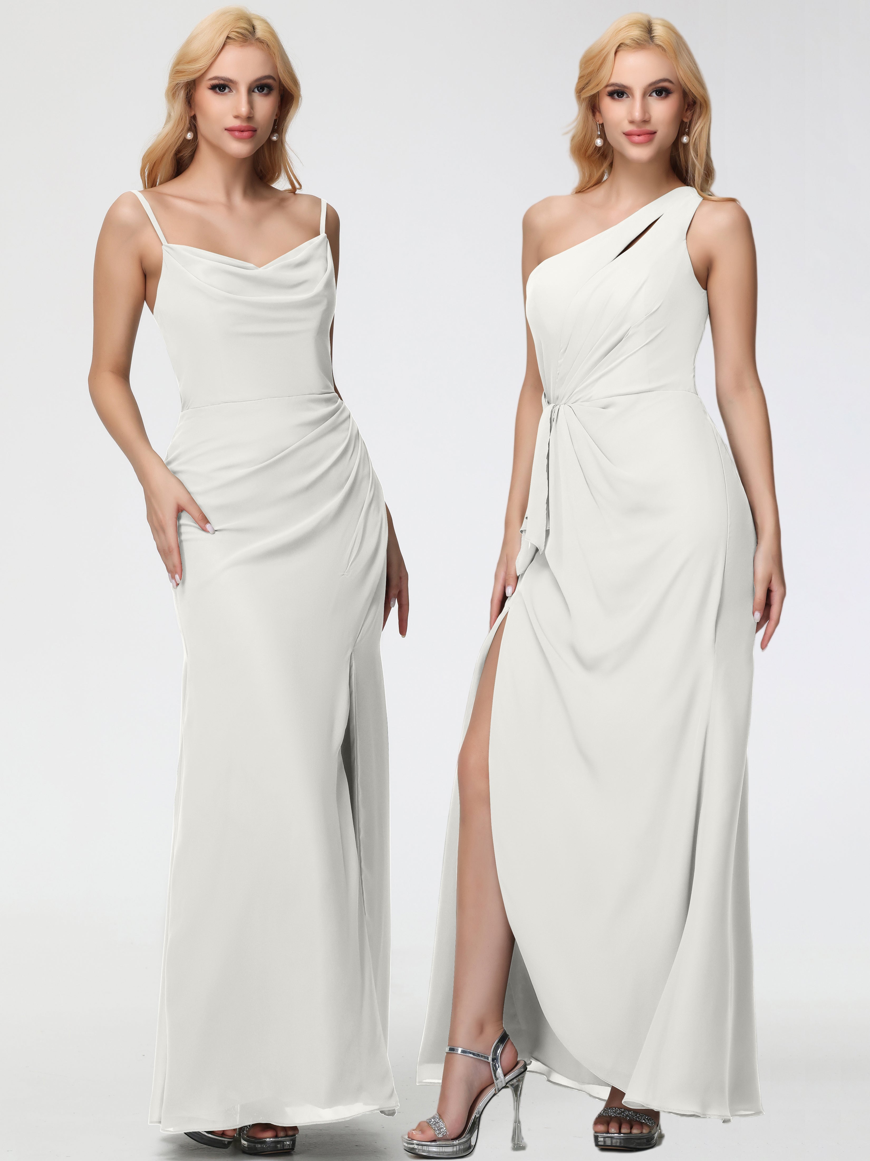 Cowl Sheath/Column Spaghetti Straps Chiffon Bridesmaid Dresses