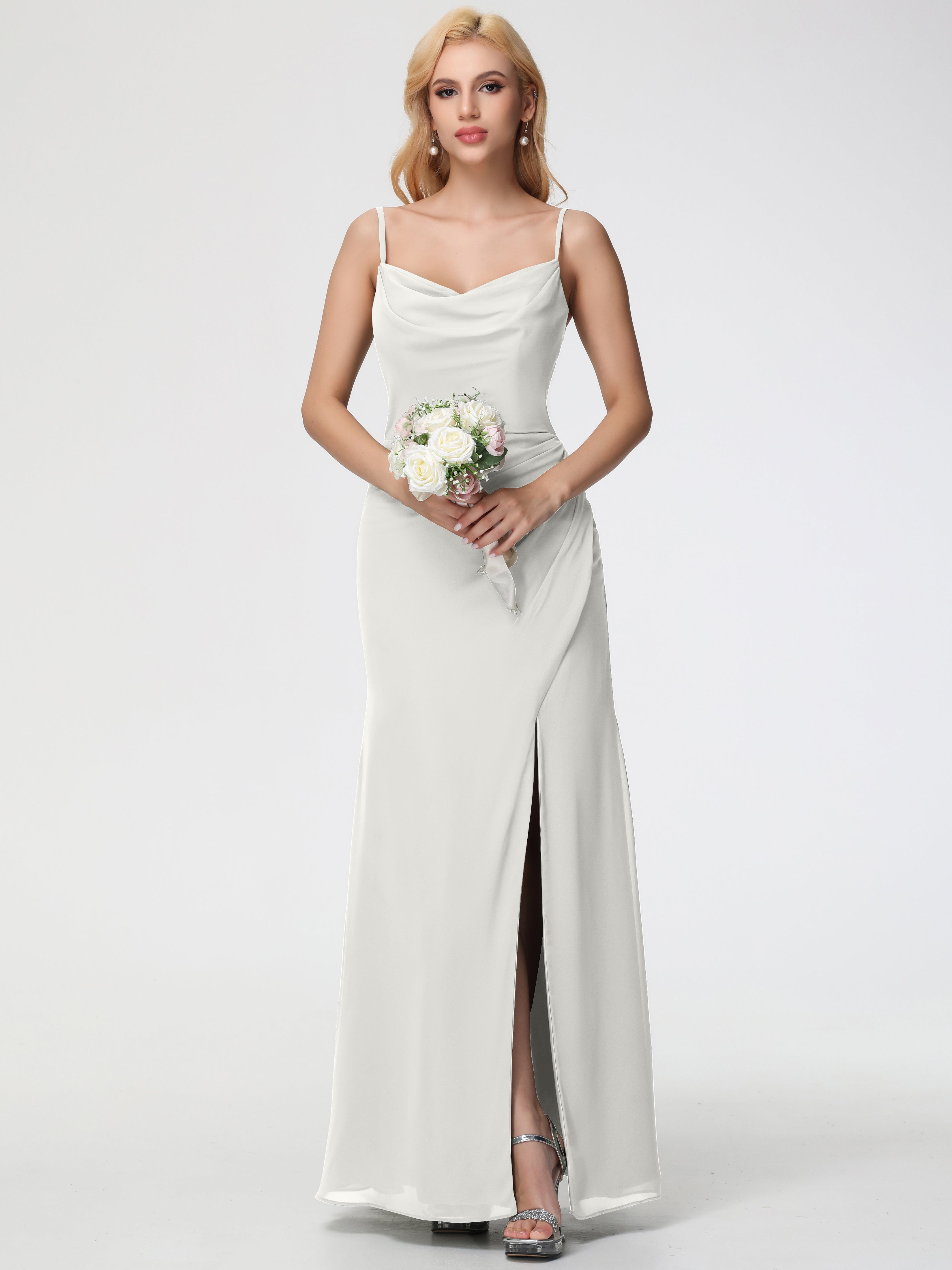 Cowl Sheath/Column Spaghetti Straps Chiffon Bridesmaid Dresses