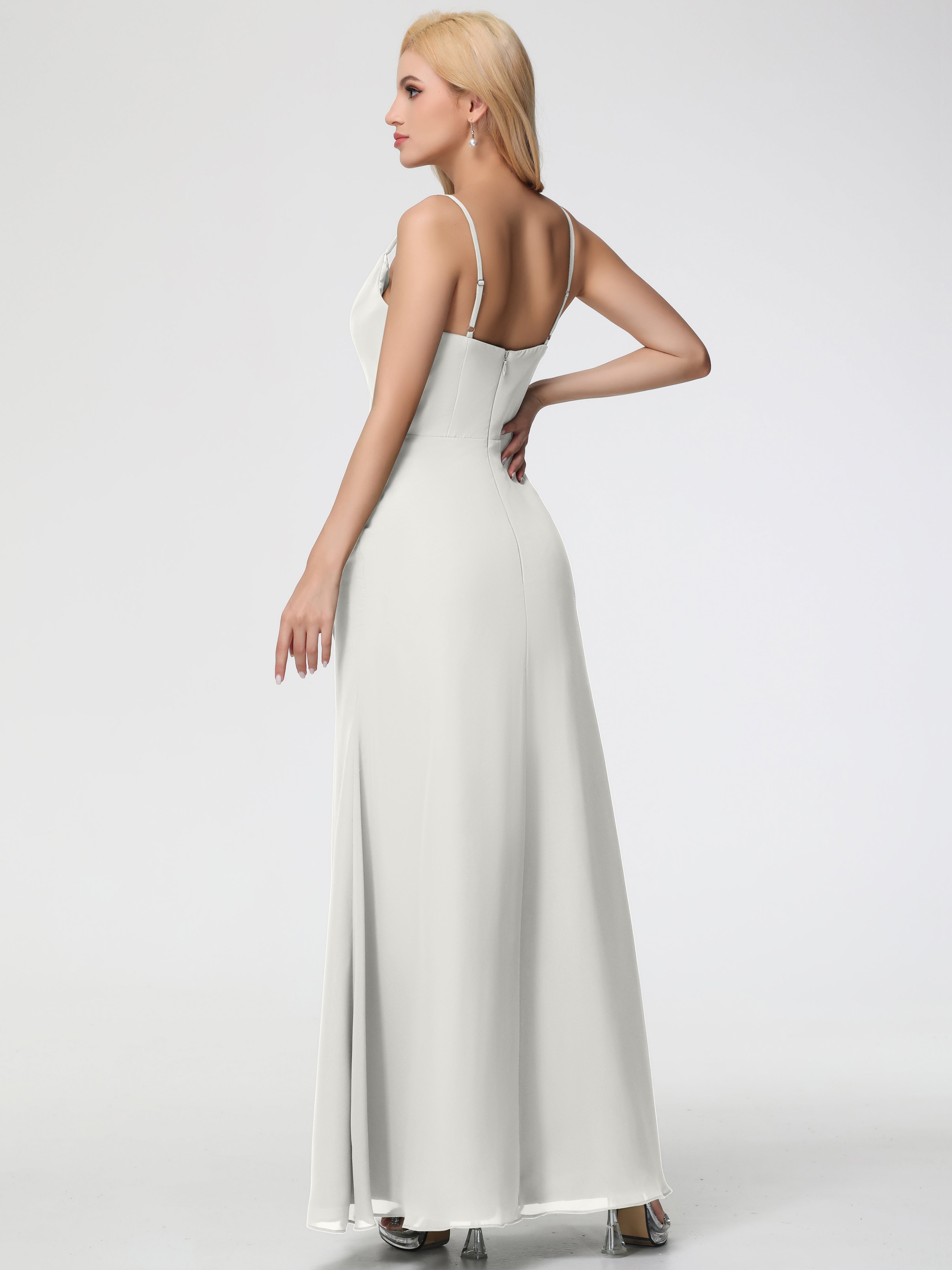 Cowl Sheath/Column Spaghetti Straps Chiffon Bridesmaid Dresses