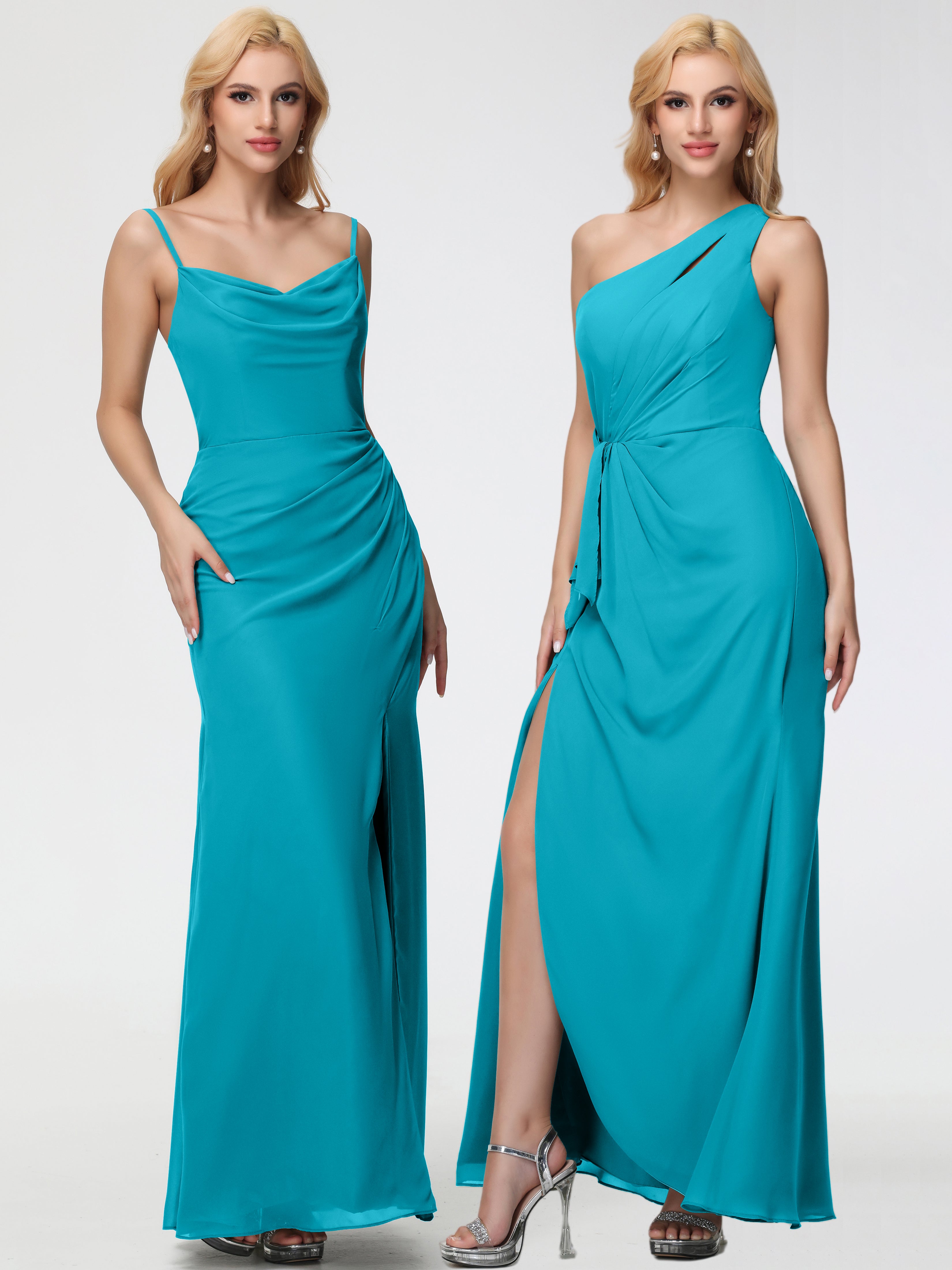 Cowl Sheath/Column Spaghetti Straps Chiffon Bridesmaid Dresses